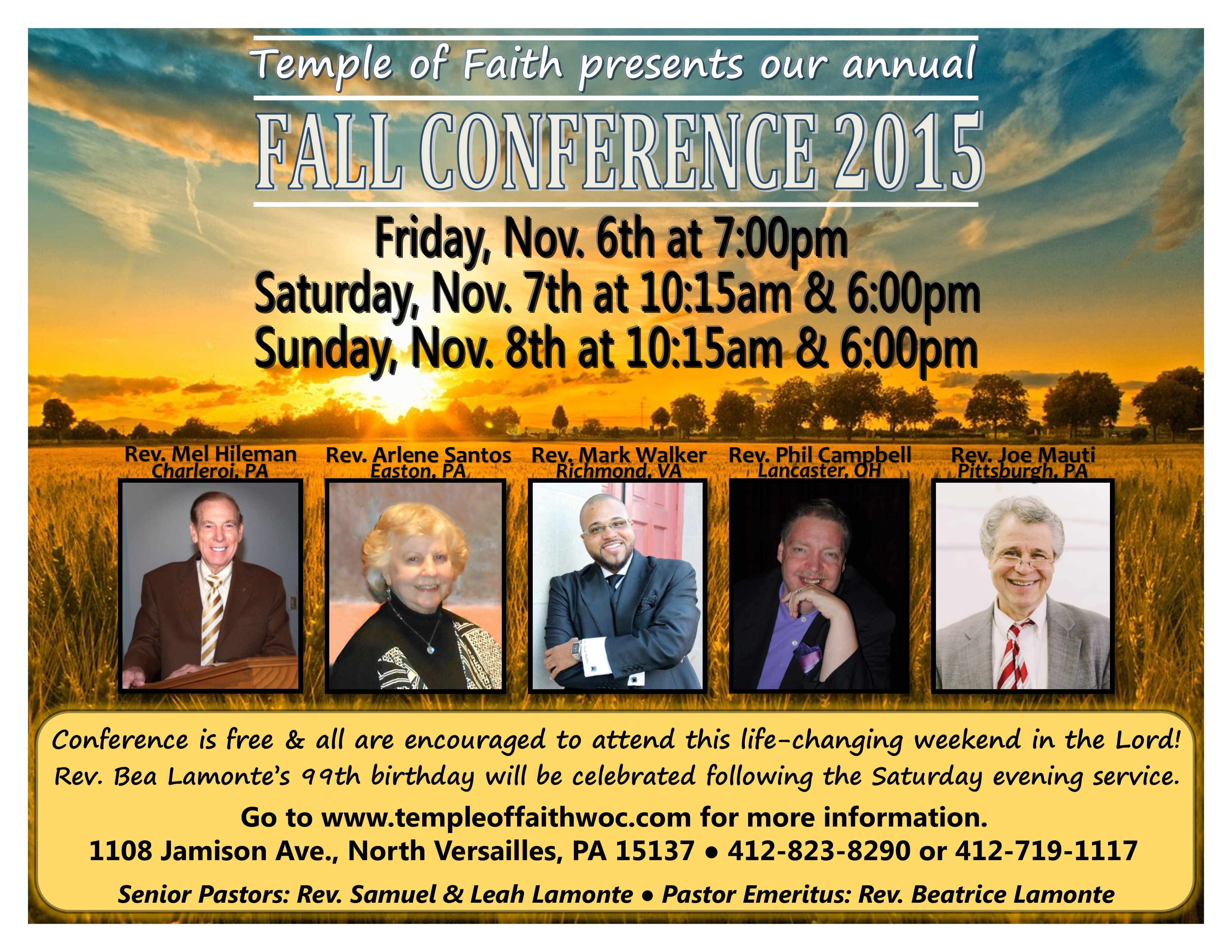Events Near 15642 On Nov. 10 2023 Fall Conference 2015 Temple of Faith World Outreach Center