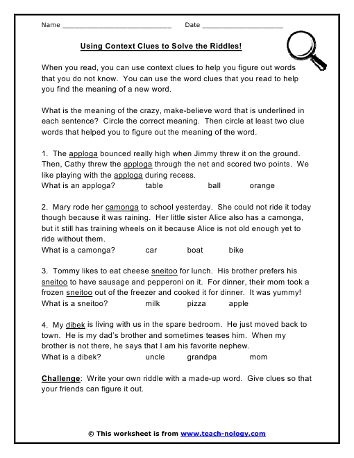 Printables. Context Clues Worksheet. Tempojs Thousands of Printable