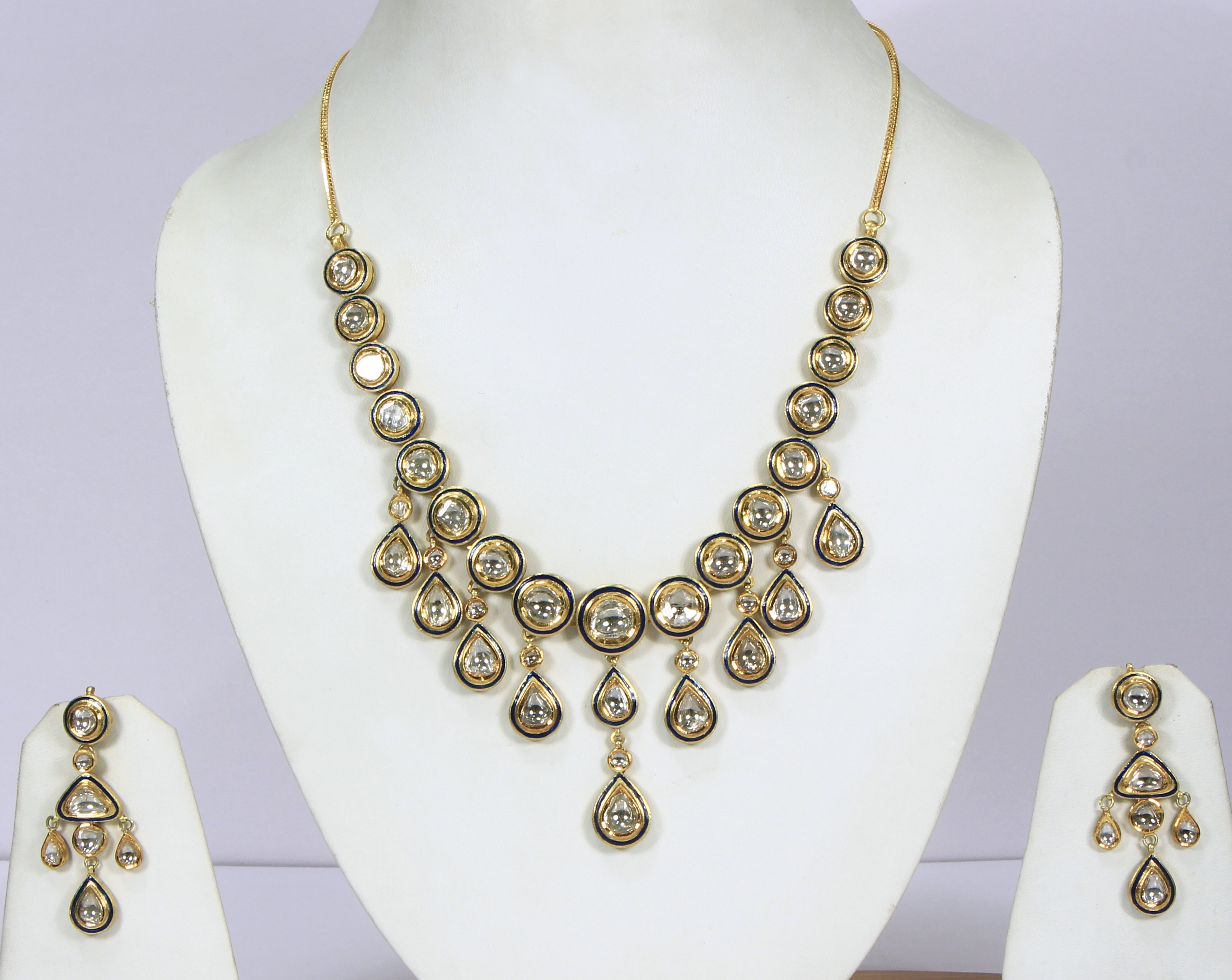 Rosecut Diamond NecklaceEarrings in 22K Gold with Enamel Tempus Gems