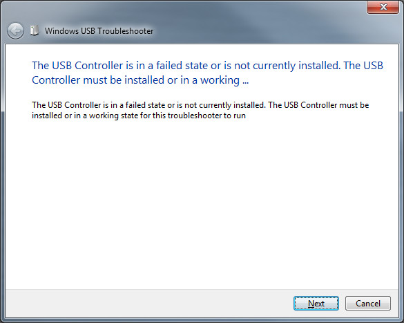 Fixed The USB Controller IS In a Failed State or Is Not Currently