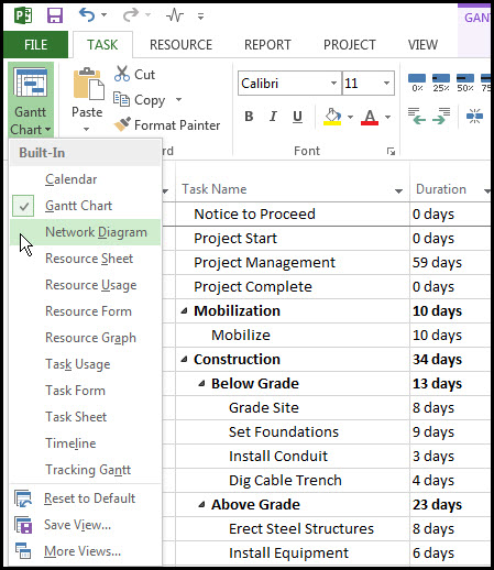Using a Network Diagram in Microsoft Project