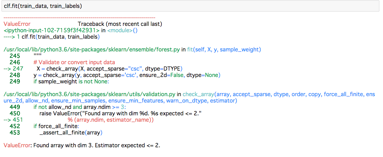 Python Found array with dim 3. Estimator expected
