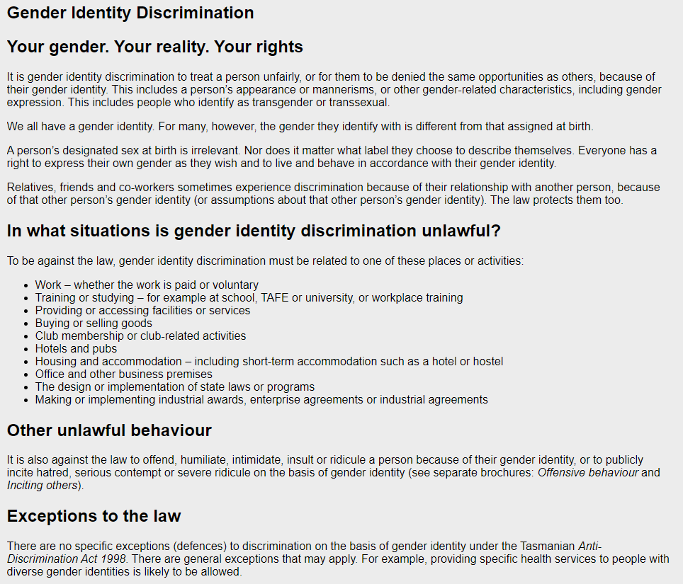 Tasmanian law and women, 2022 Gendercritical in tasmania
