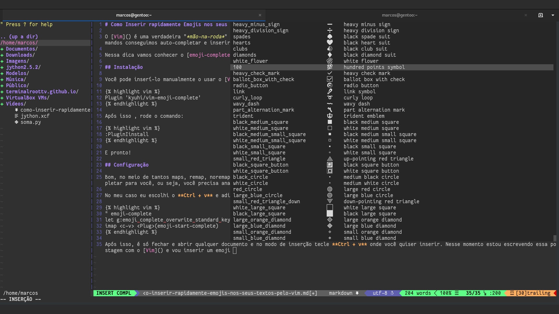 Como Inserir rapidamente Emojis nos seus textos pelo Vim