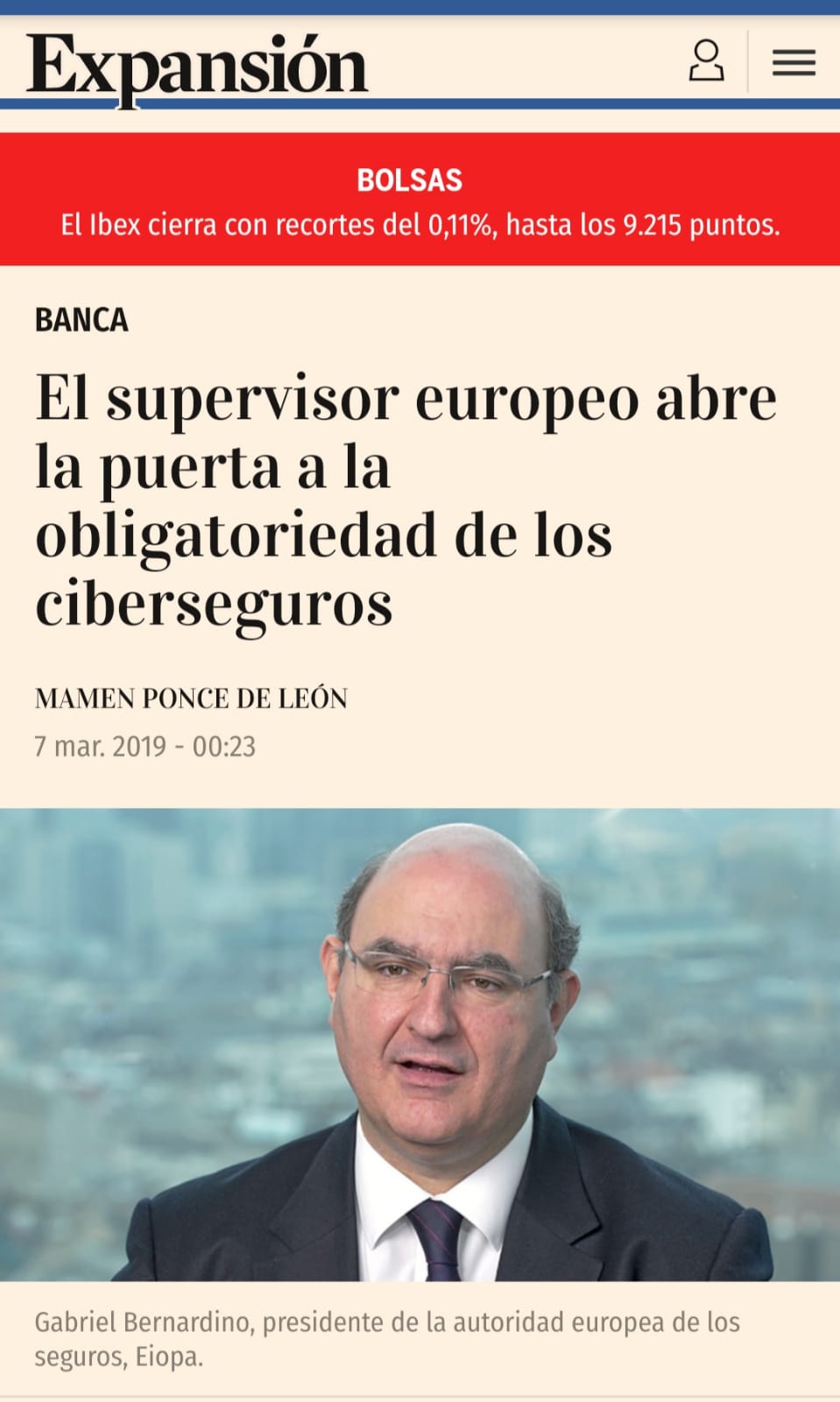Noticia enlazada referida a la posible obligatoriedad de los ciberseguros en un futuro próximo