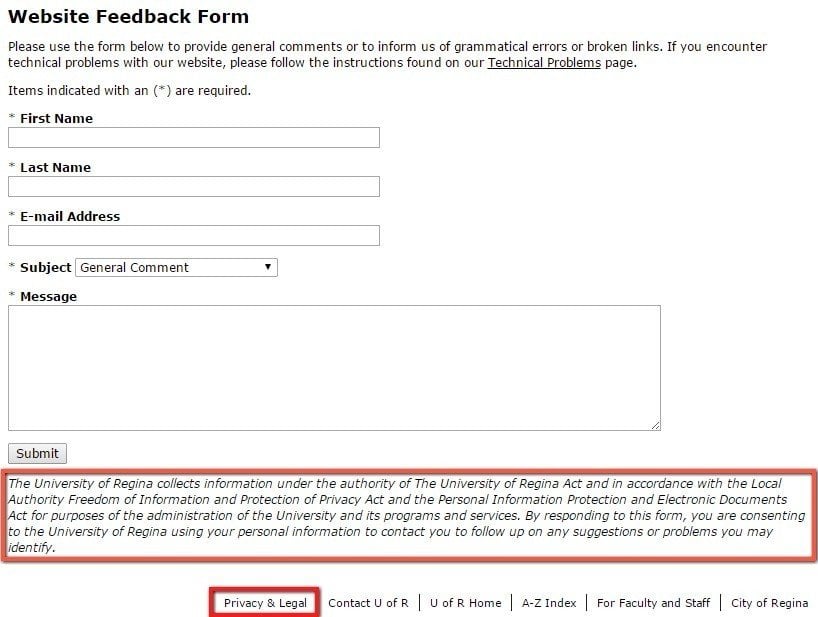Legal pages for web forms TermsFeed