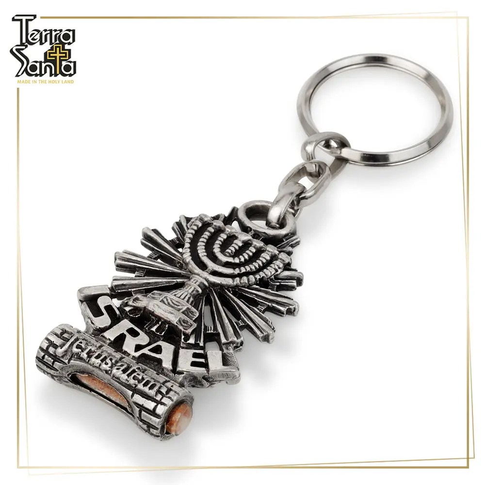 'ISRAEL' Menorah KEYCHAIN STERLING SILVER Plated Terra Santa