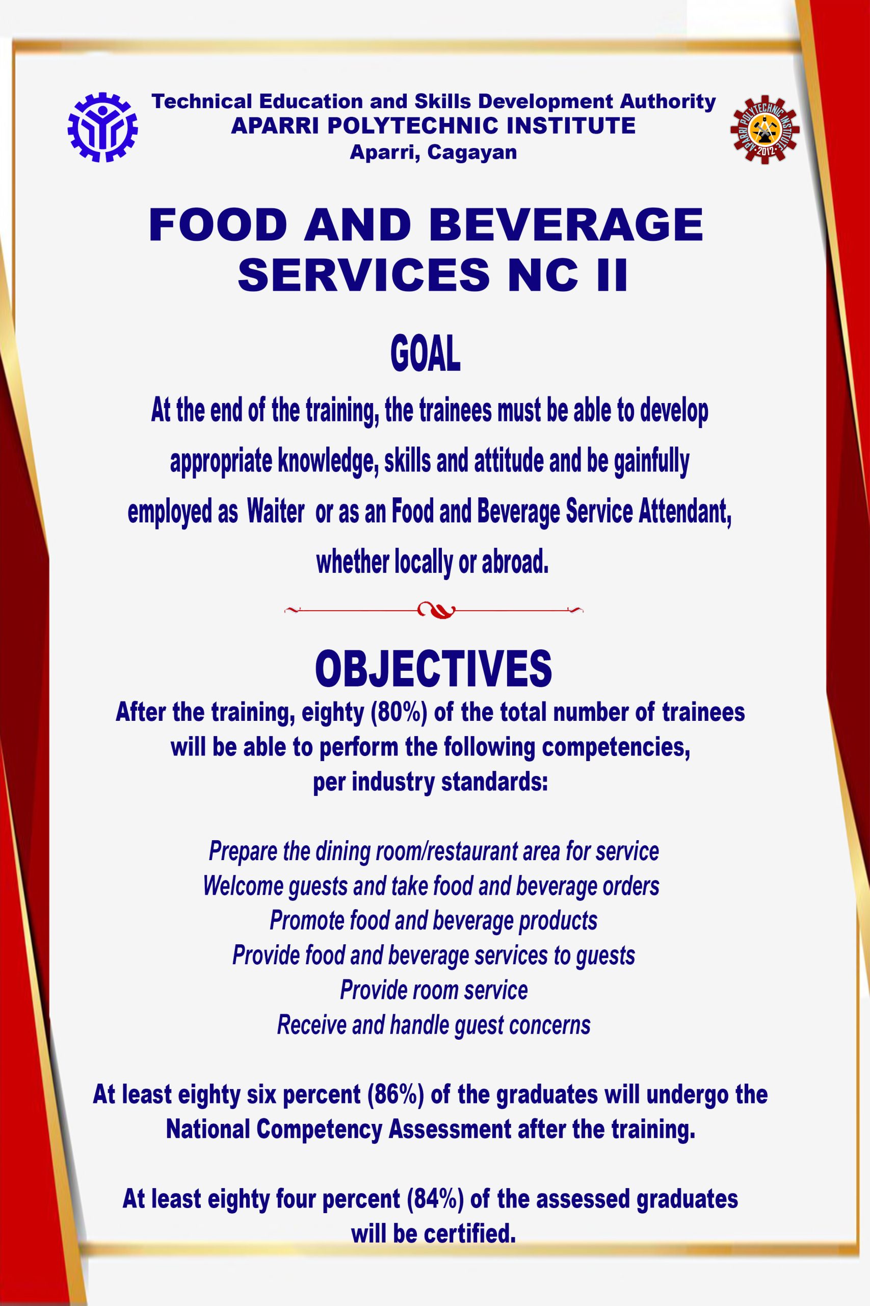 Food and Beverage Services NC II Official site of Aparri
