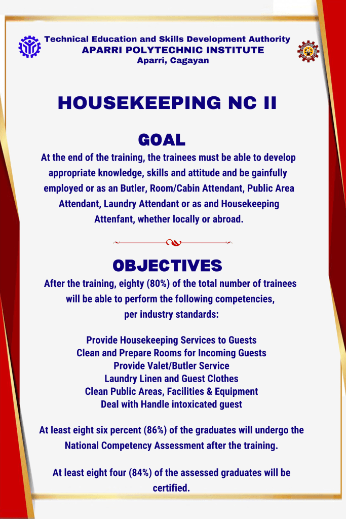 Housekeeping NC II Official site of Aparri Polytechnic Institute