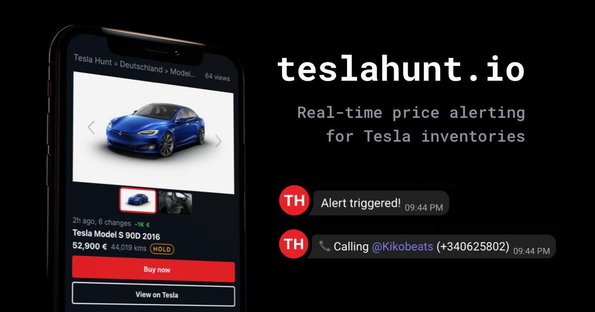 Realtime alerting & monitoring for Tesla inventories Tesla Hunt