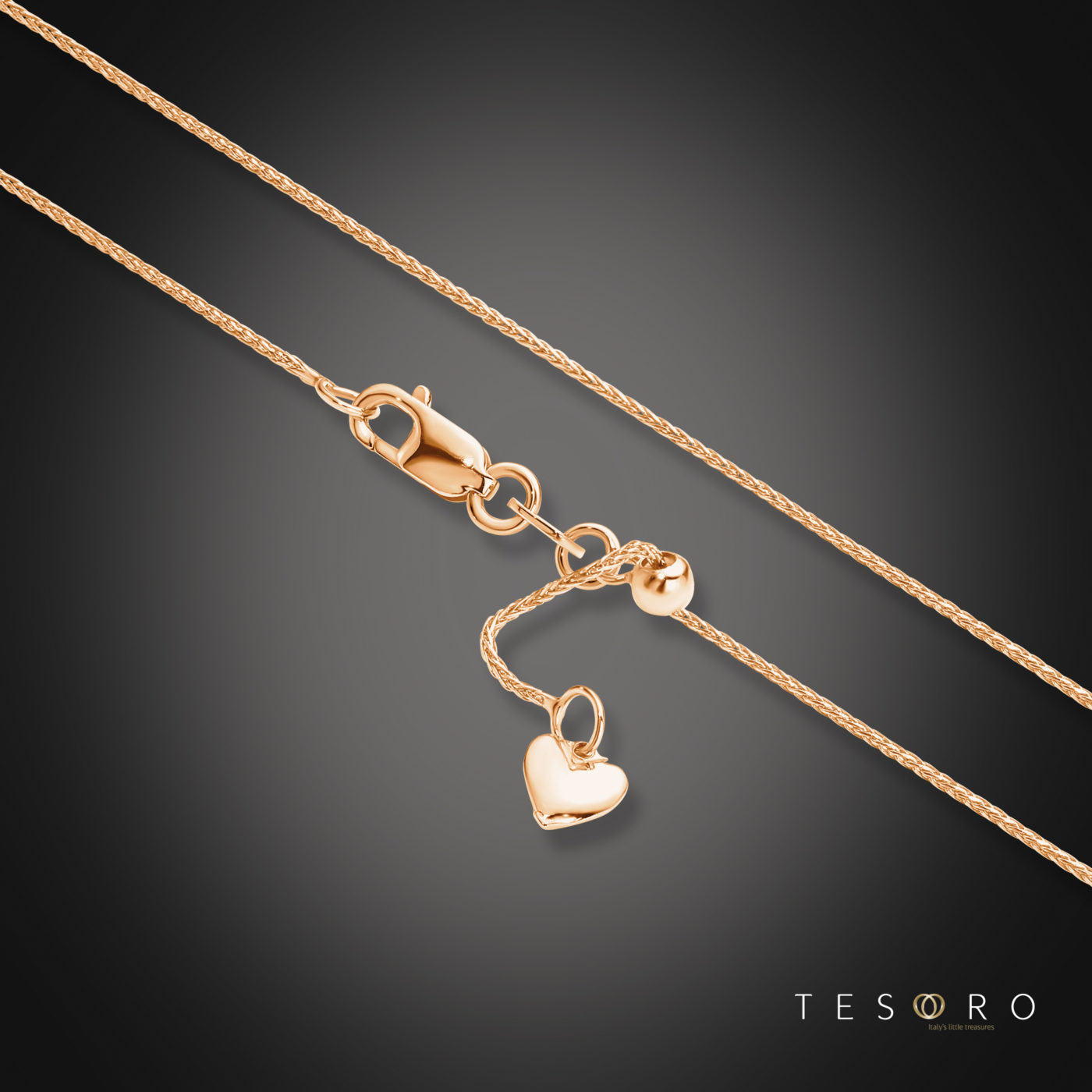 Bosco Rose Gold Adjustable Diamond Cut Wheat Chain 45cm Tesoro