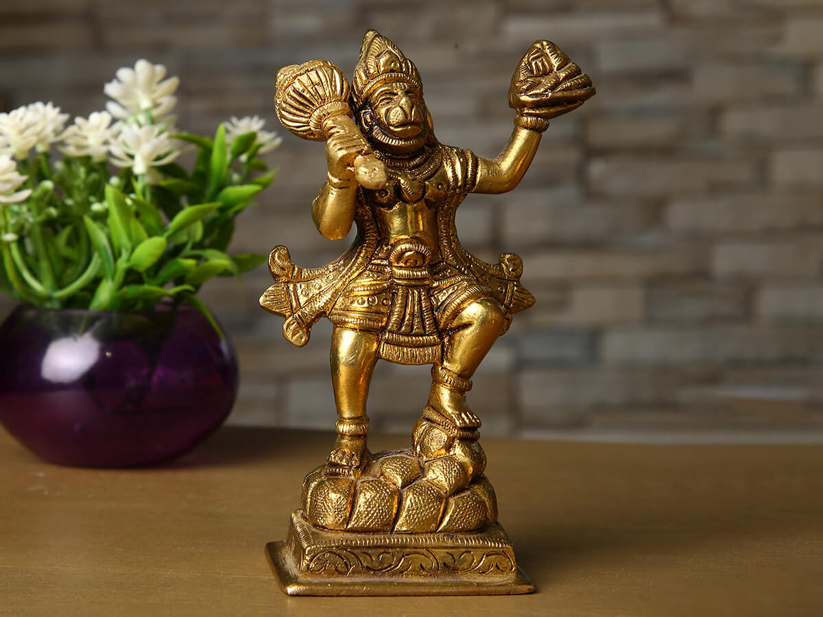 Pure Brass Lord Standing Hanuman Ji Idol Hindu God Deity Figurine