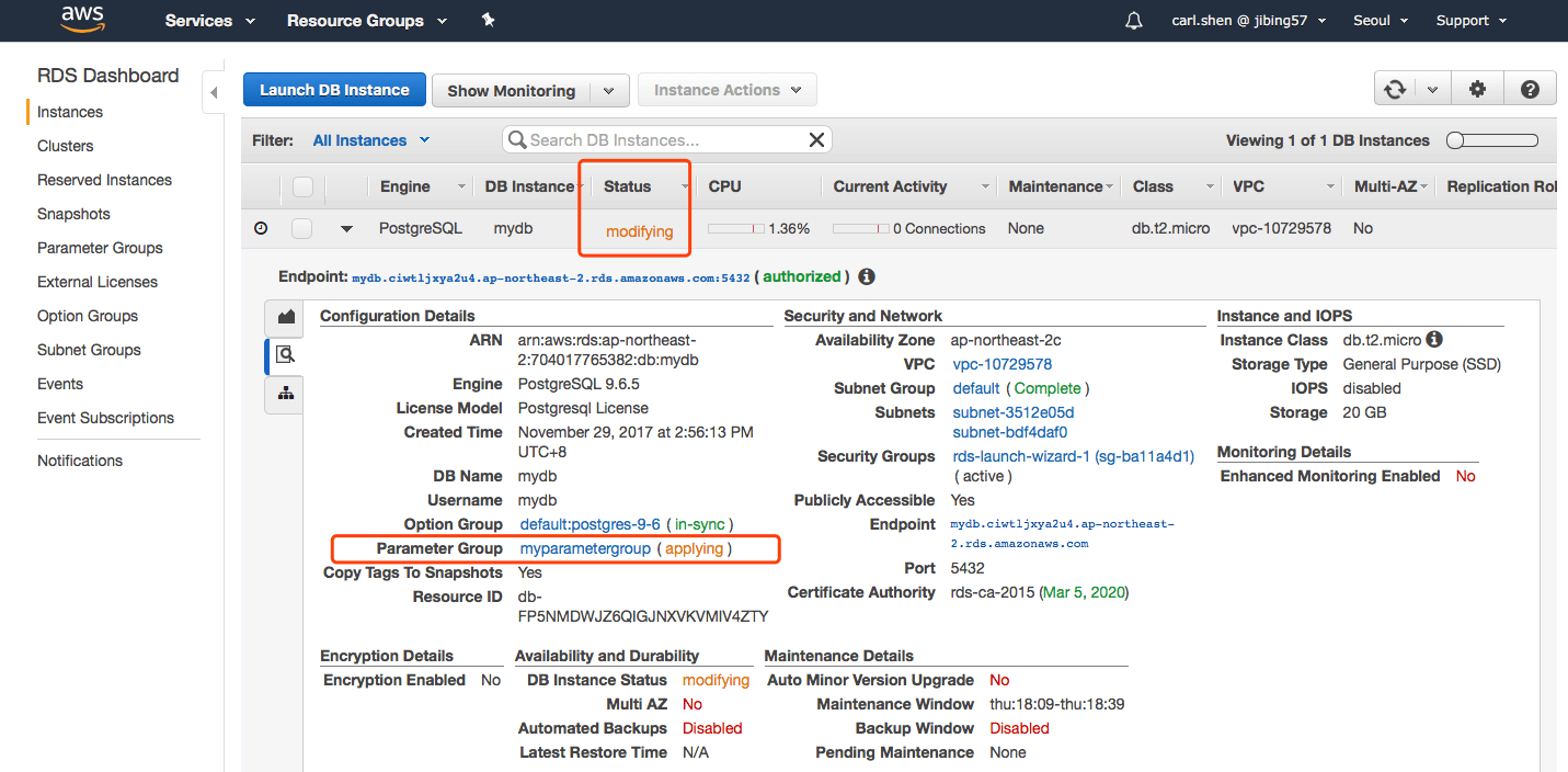 在AWS RDS中为Postgresql开启慢查询日志 Recording
