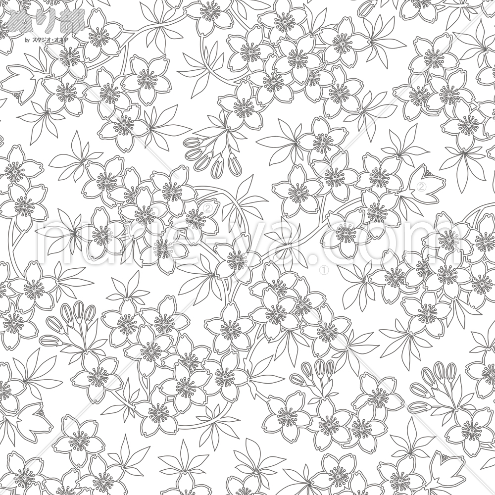 【無料】二色のみ！無心で塗れる花（和柄）の塗り絵 ぬり部