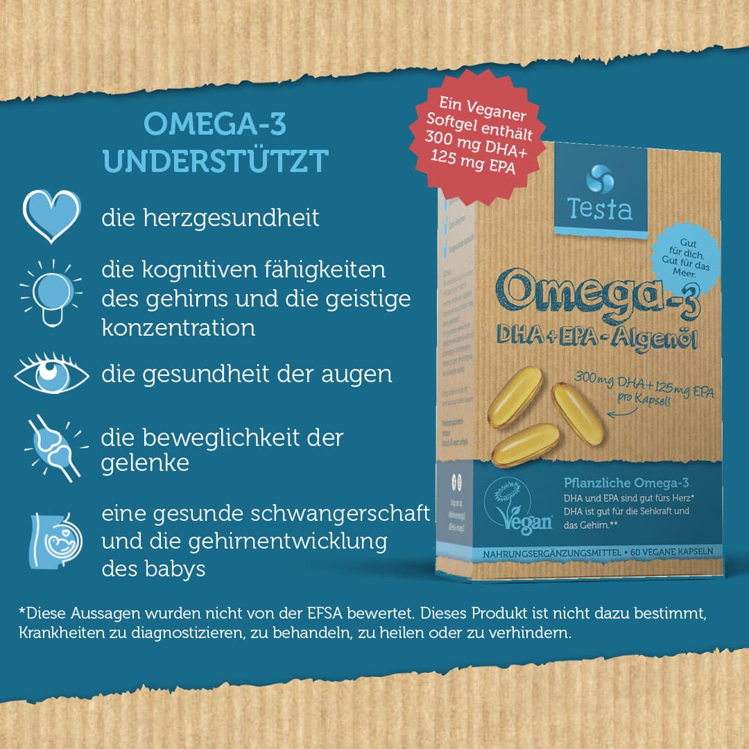 60 Omega3 Algenöl Kapseln DHA + EPA Testa Omega3
