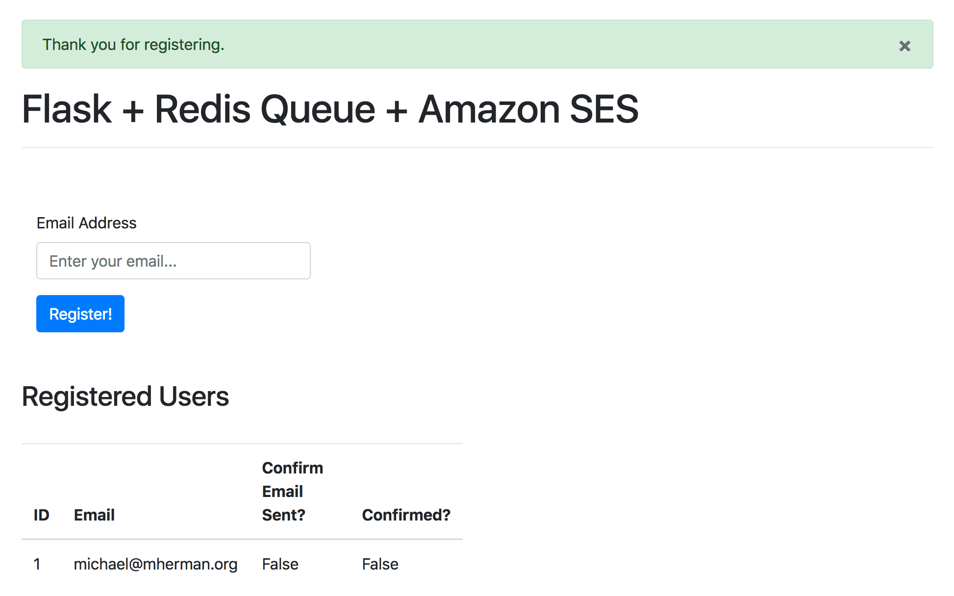 Sending Confirmation Emails with Flask, Redis Queue, and Amazon SES