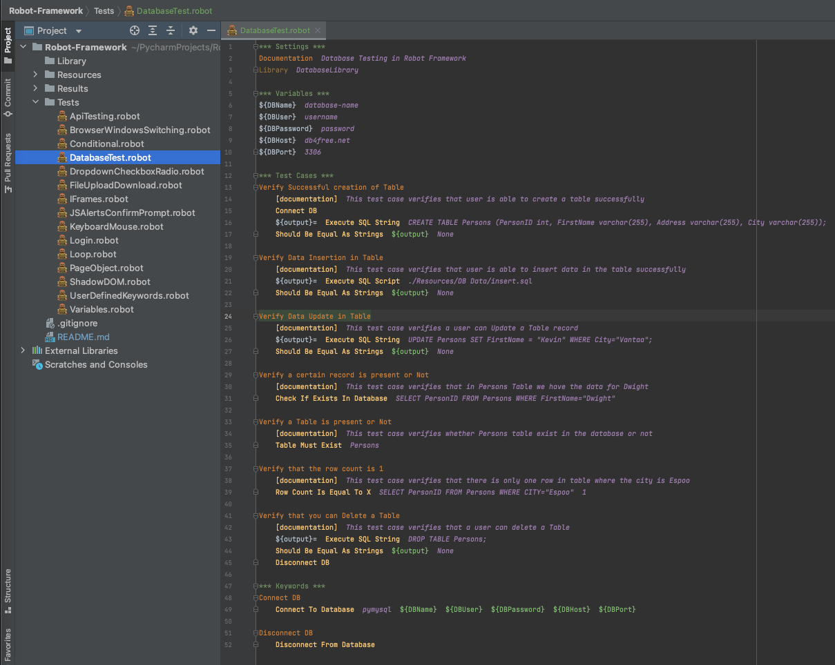 Database Testing in Robot Framework TestersDock