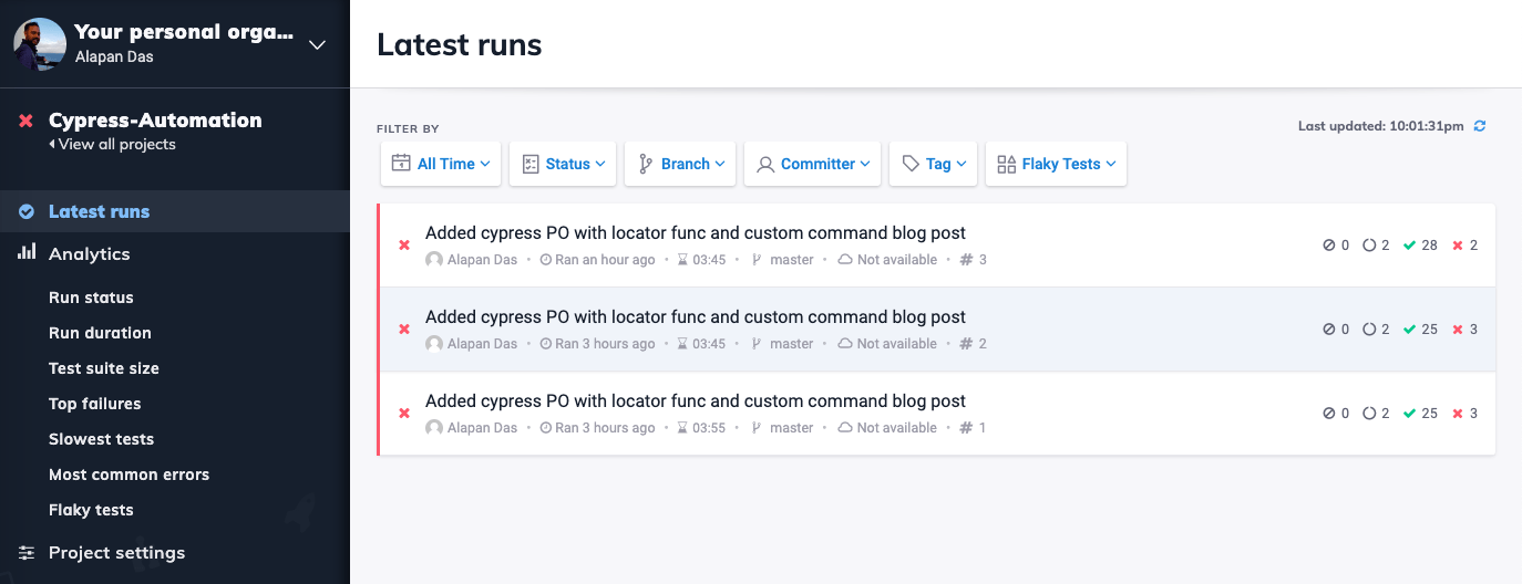 Cypress Dashboard TestersDock