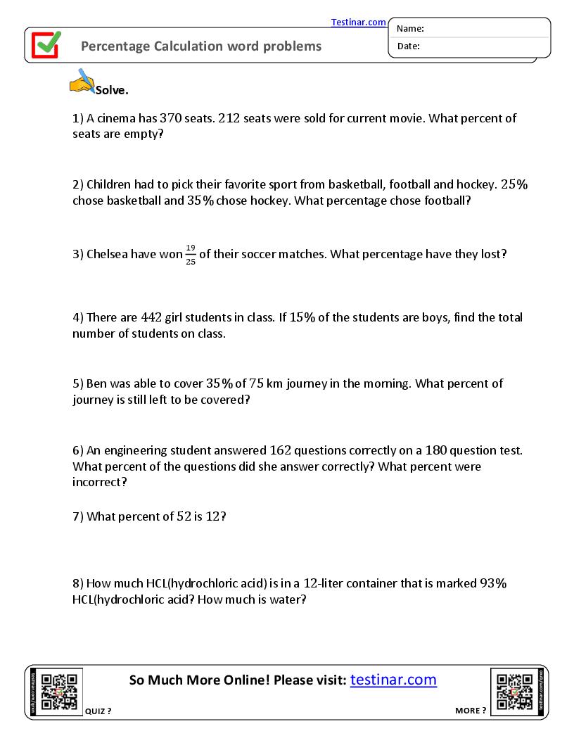 Percentage Calculations worksheets