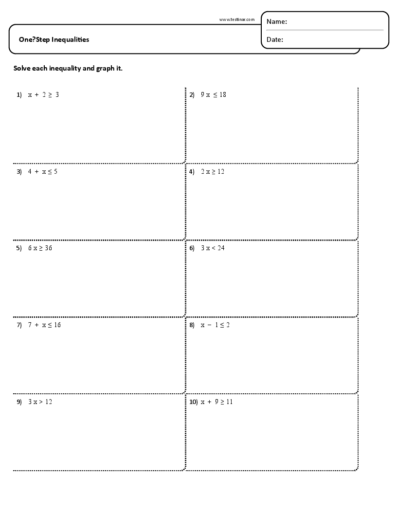 One Step Inequalities worksheets