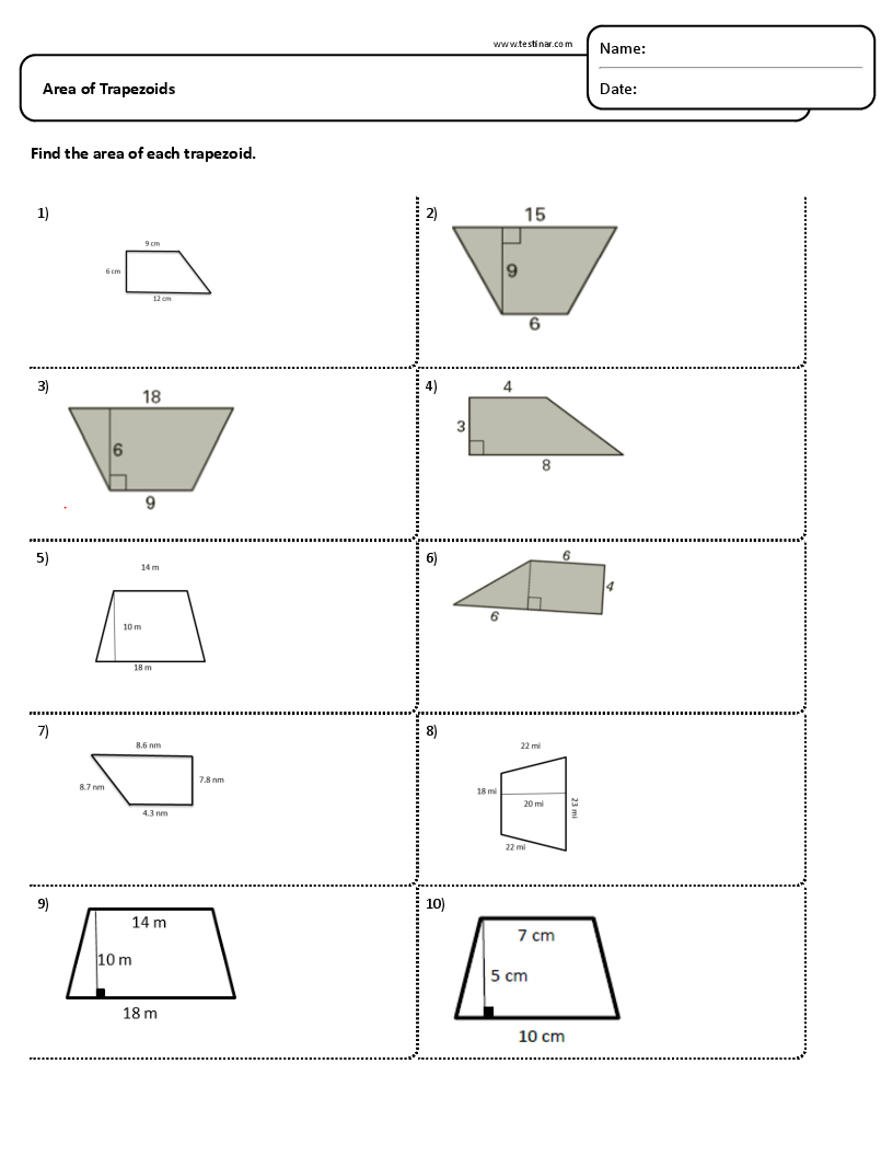 Area of Trapezoids worksheets
