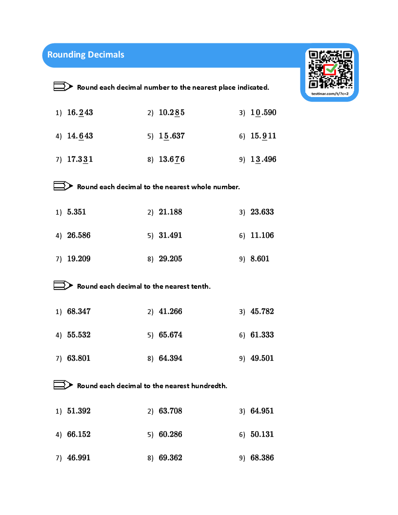 Rounding Decimals worksheets