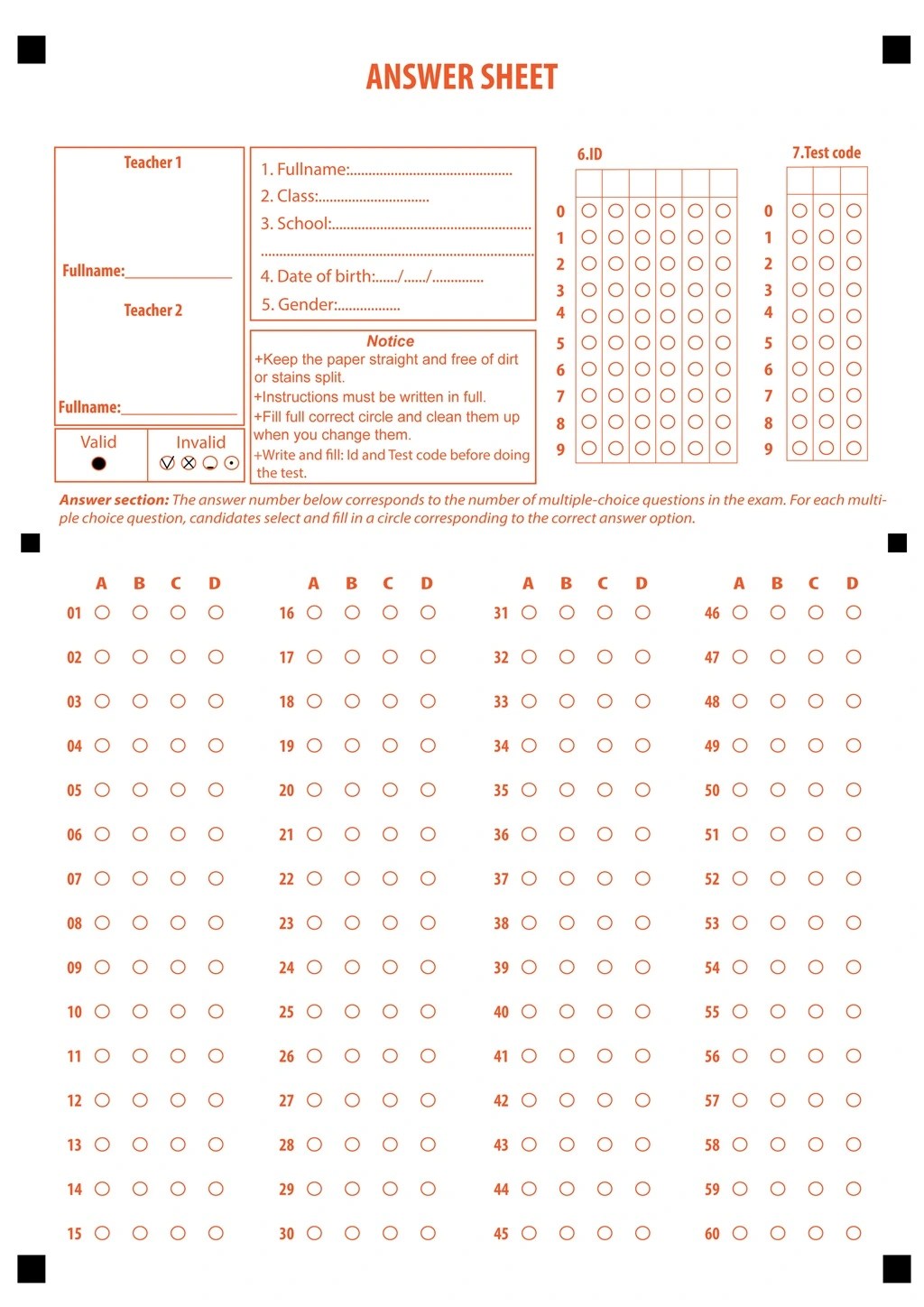 TestSheetReader - Test Answer Sheet Semplates