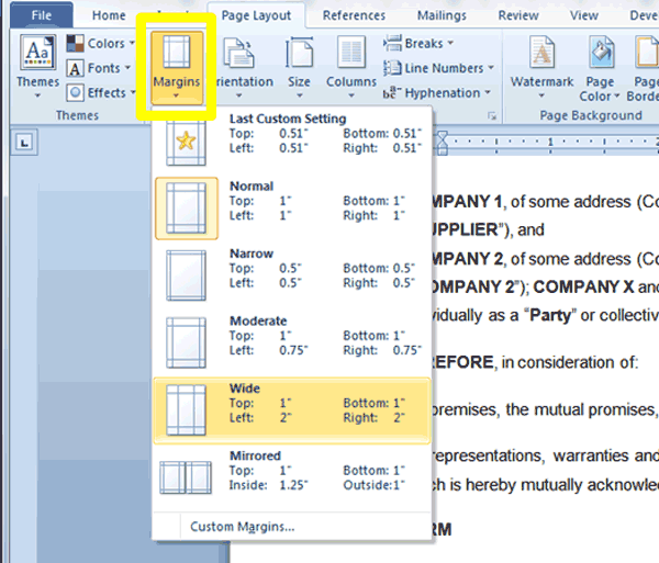 Free Microsoft Word Tutorial Page Layout Setting Page Margins 1