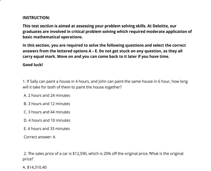 Deloitte Aptitude Test Past Questions And Answers 2024 Updated