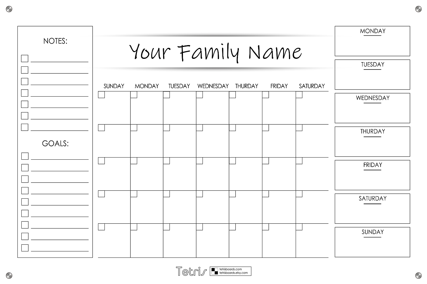Monthly And Weekly Wall Calendar, Family Calendar Dry Erase Board