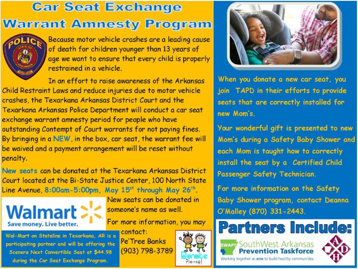 Warrant Amnesty Offered in Exchange for Child's Car Safety Seat