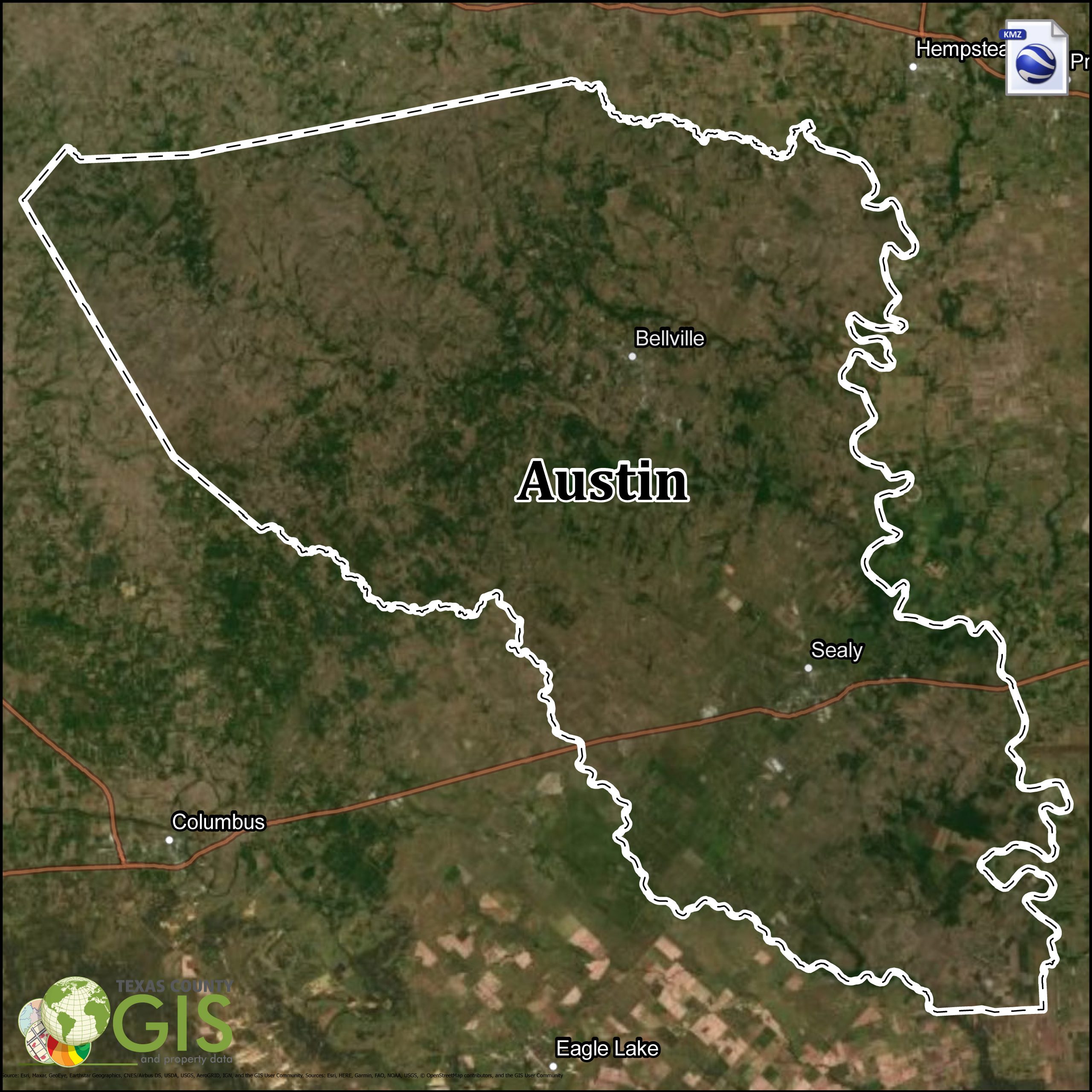 Austin County KMZ and Property Data Texas County GIS Data