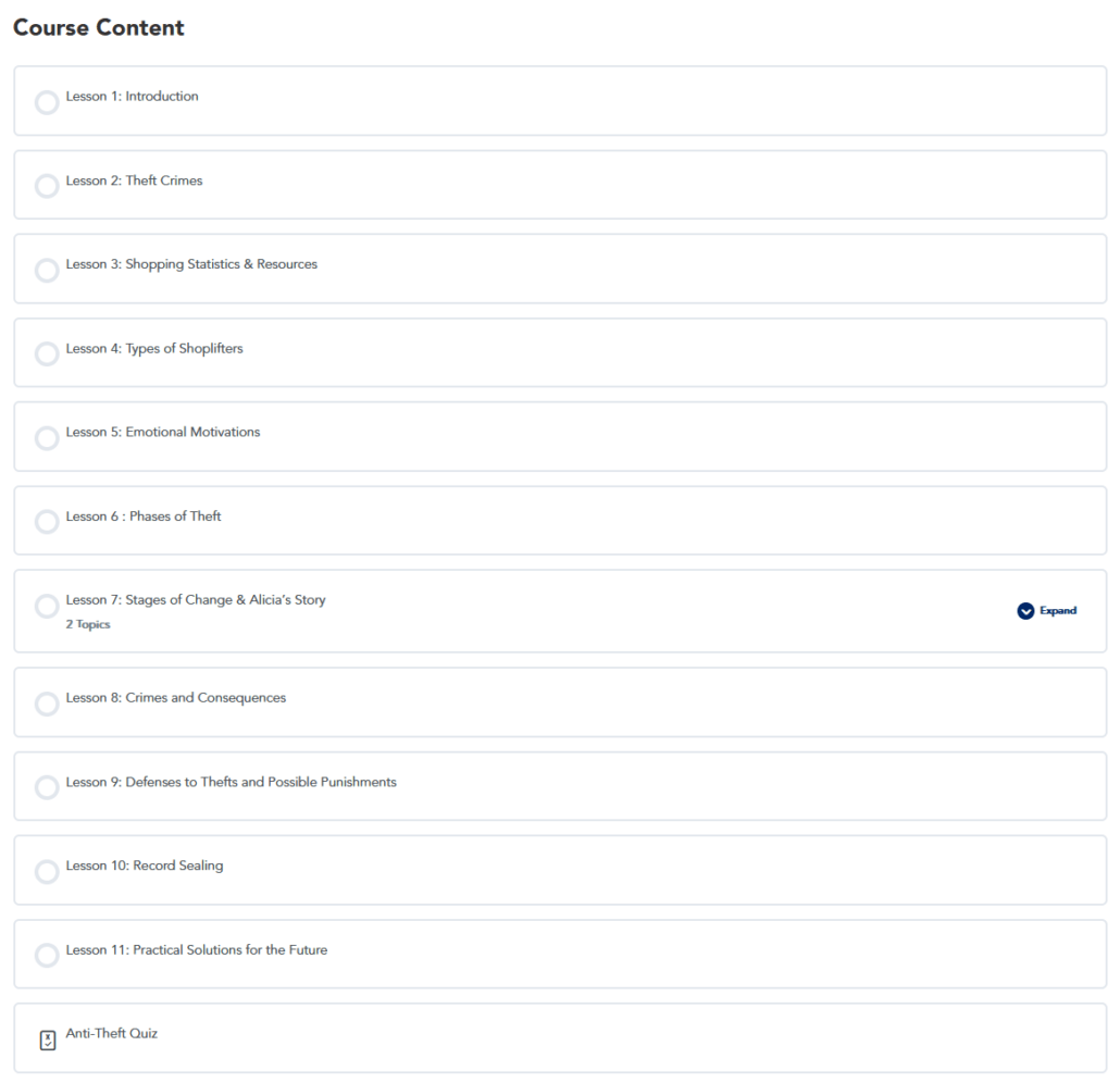 Antitheft Course Content Texas Court Classes