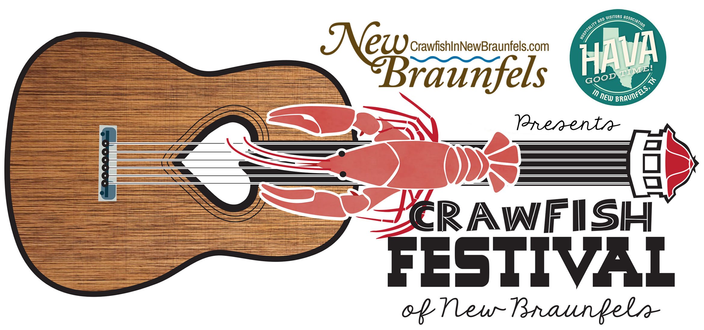 crawfish festival 2023 new braunfels tx New Braunfels Crawfish Festival flyer with guitar and crawfish Texas Hill Country