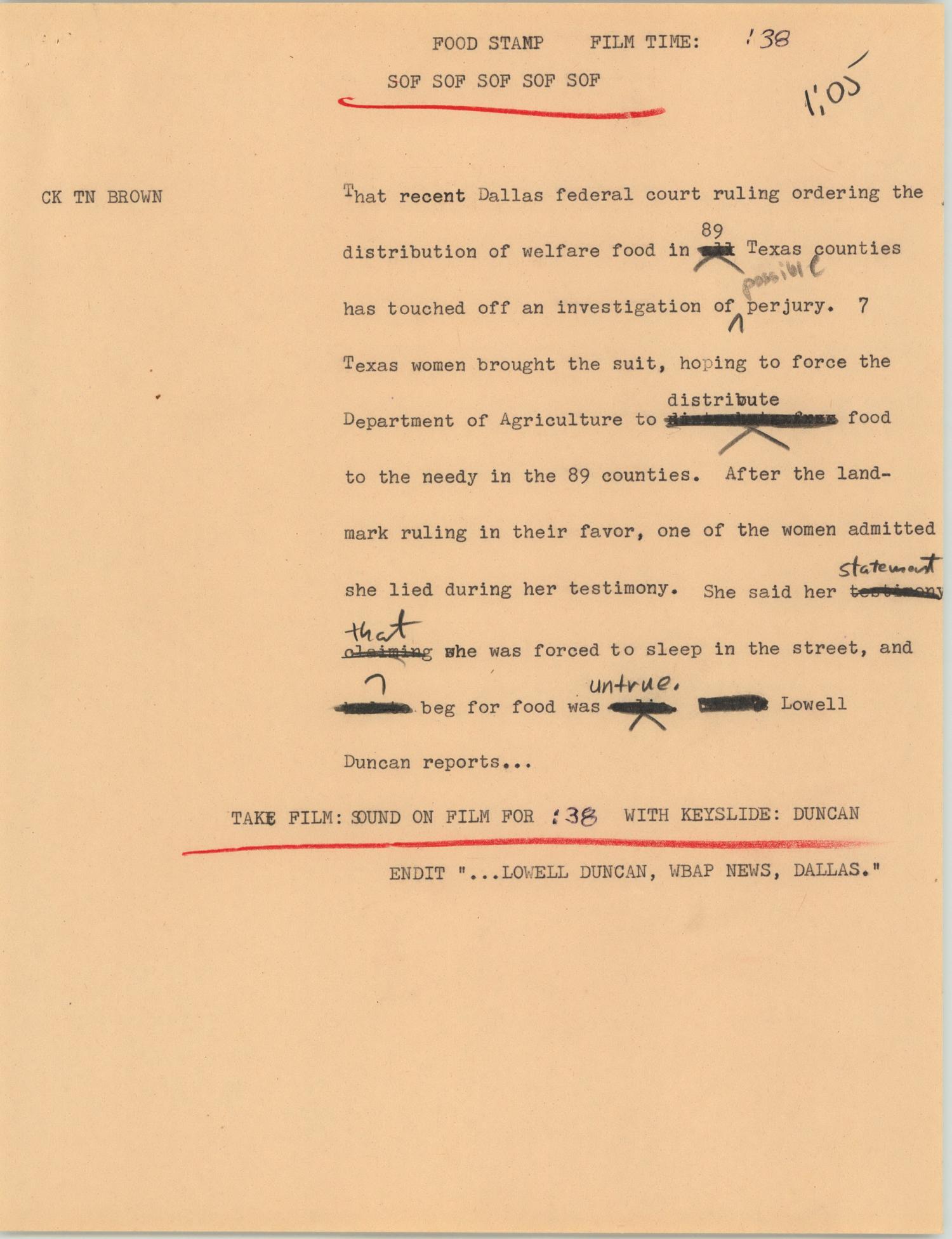 [News Script Food stamp] The Portal to Texas History