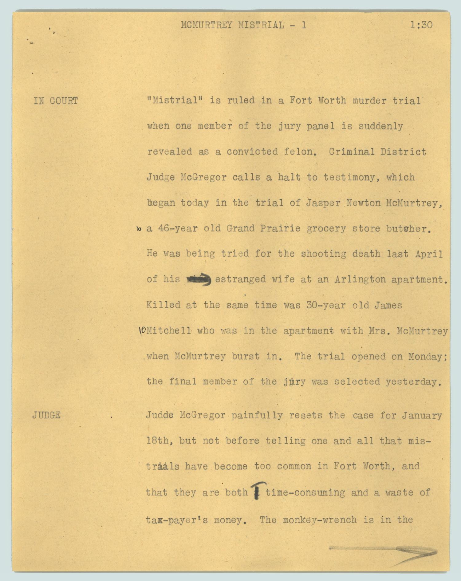 [News Script McMurtrey mistrial] Part 1 of 4 The