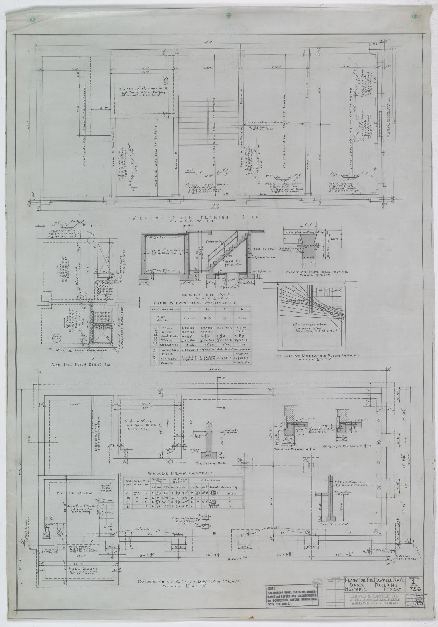 Haskell National Bank, Haskell, Texas Basement & Foundation Plan The