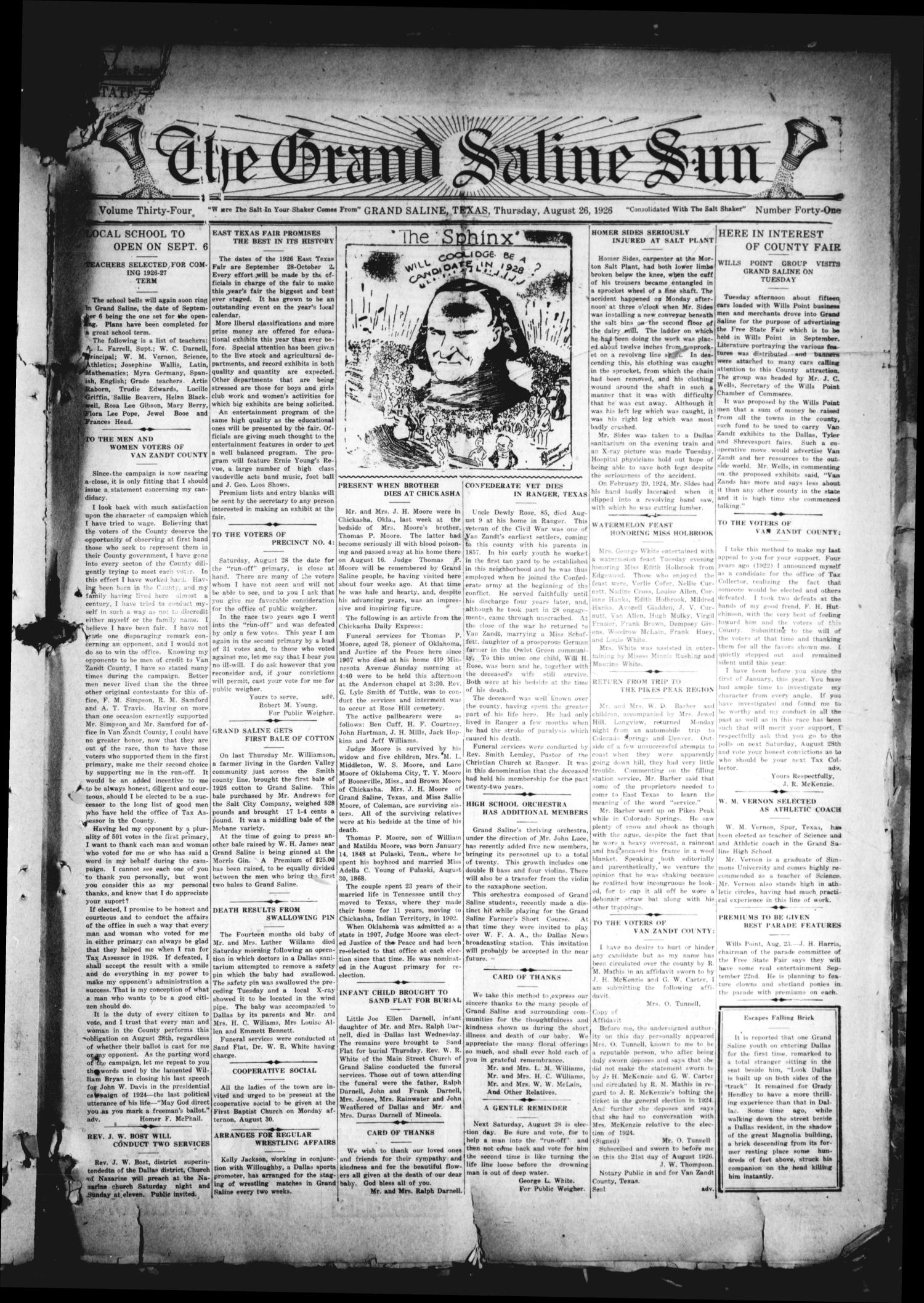 The Grand Saline Sun (Grand Saline, Tex.), Vol. 34, No. 41, Ed. 1