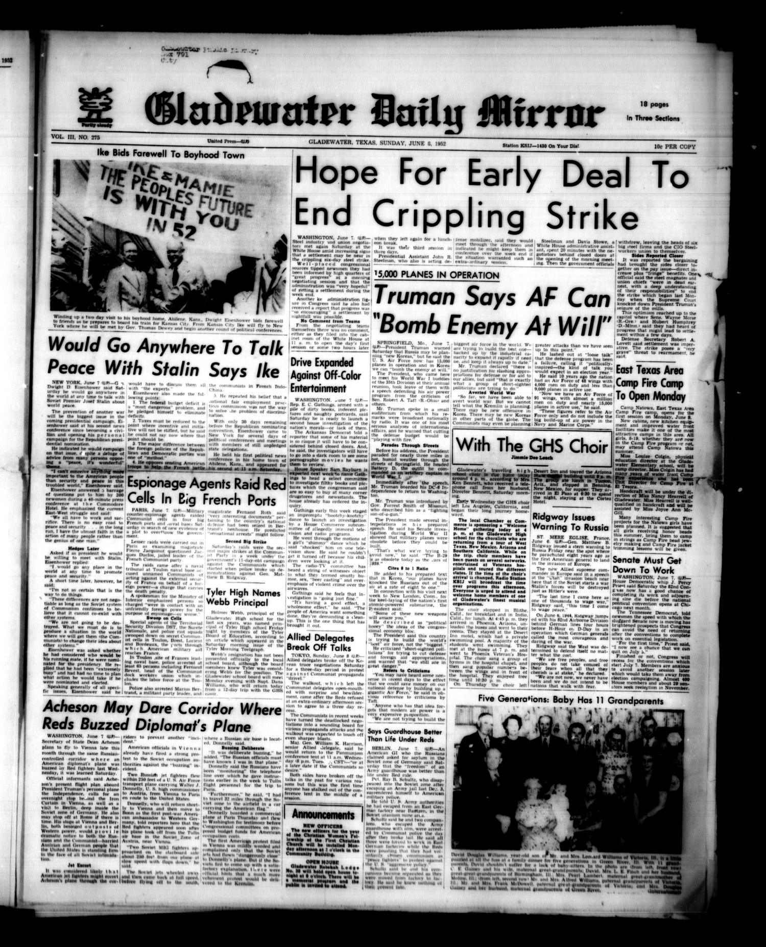 Gladewater Daily Mirror (Gladewater, Tex.), Vol. 3, No. 275, Ed. 1