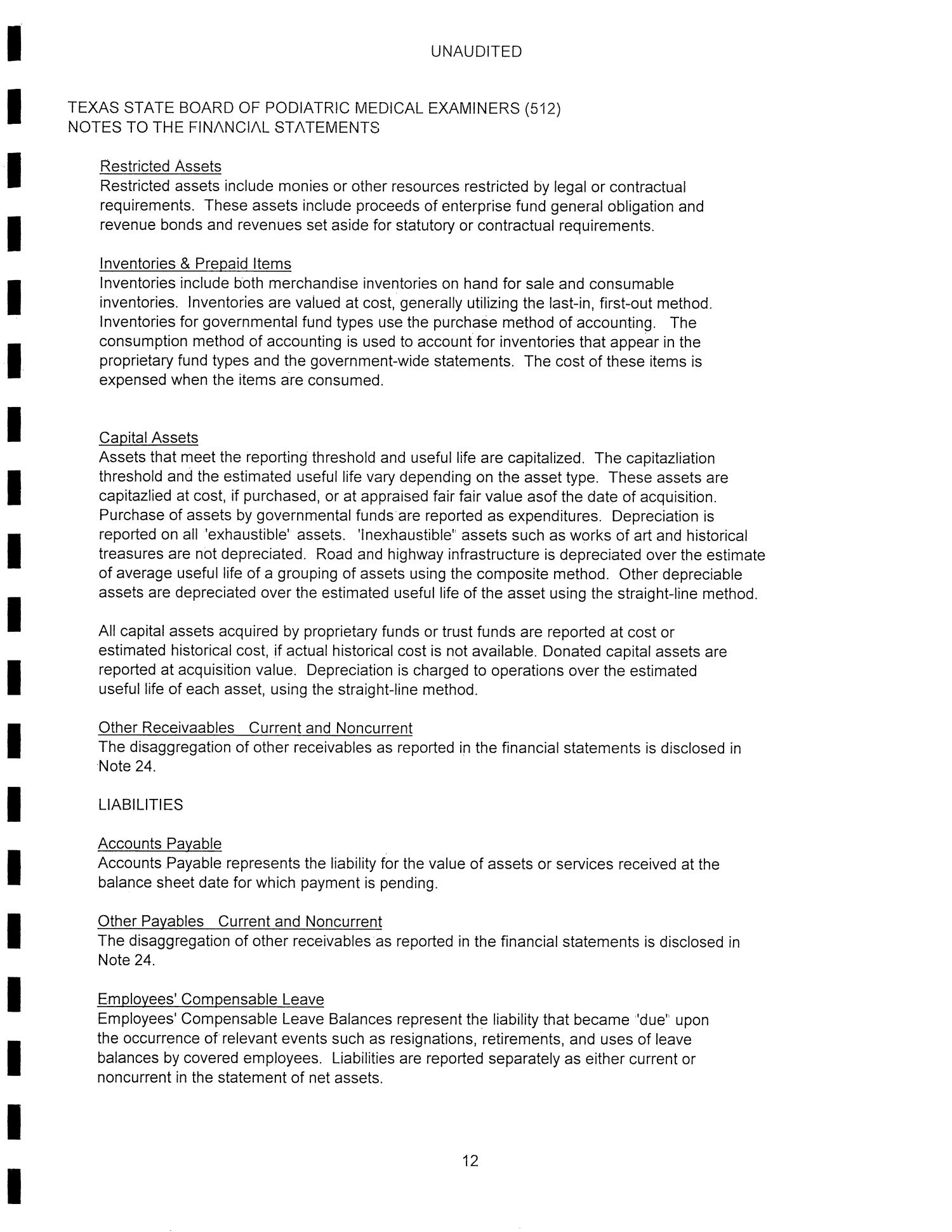 Texas Board of Podiatric Medical Examiners Annual Financial Report