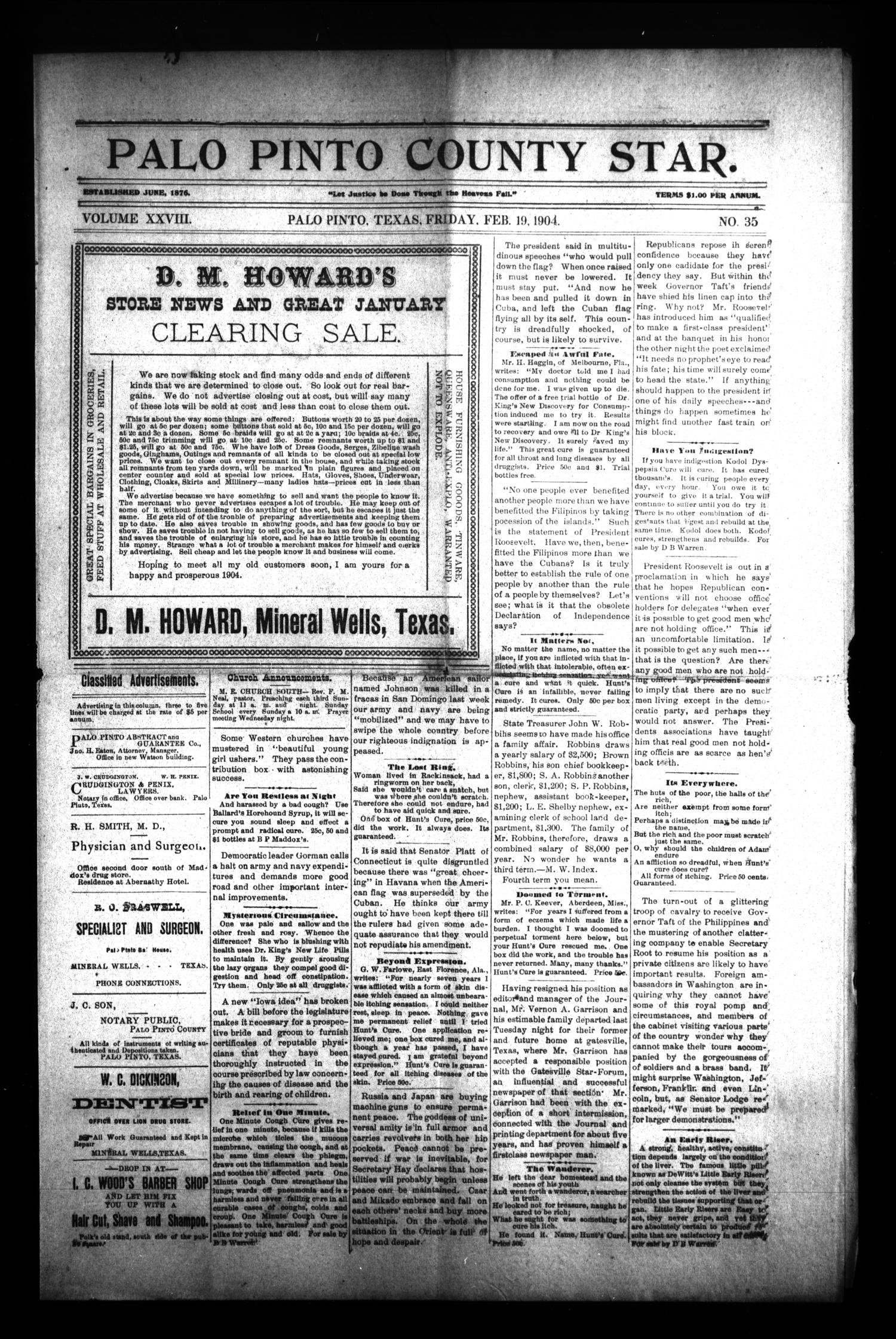 Palo Pinto County Star. (Palo Pinto, Tex.), Vol. 28, No. 35, Ed. 1(04)