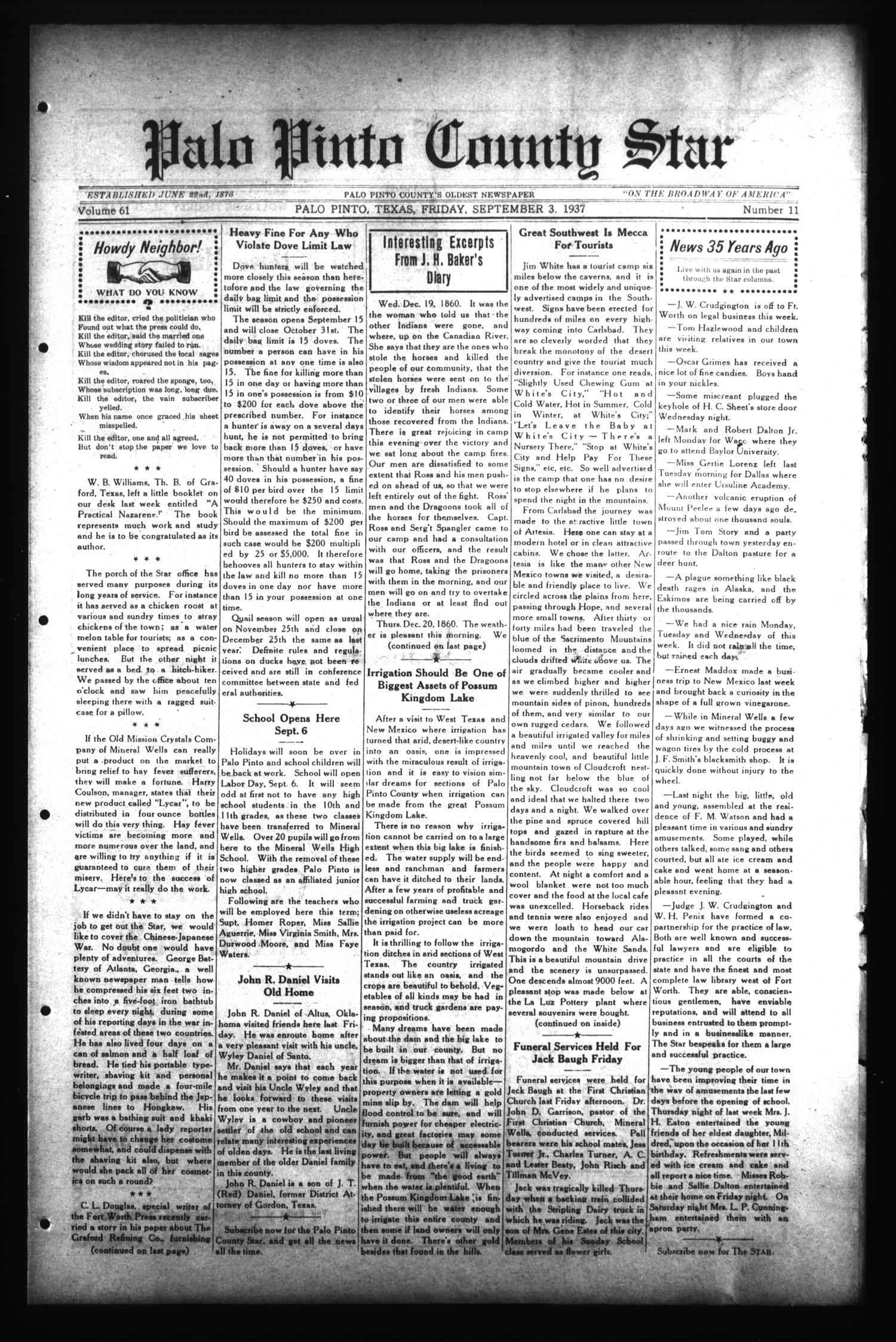 Palo Pinto County Star (Palo Pinto, Tex.), Vol. 61, No. 11, Ed. 1