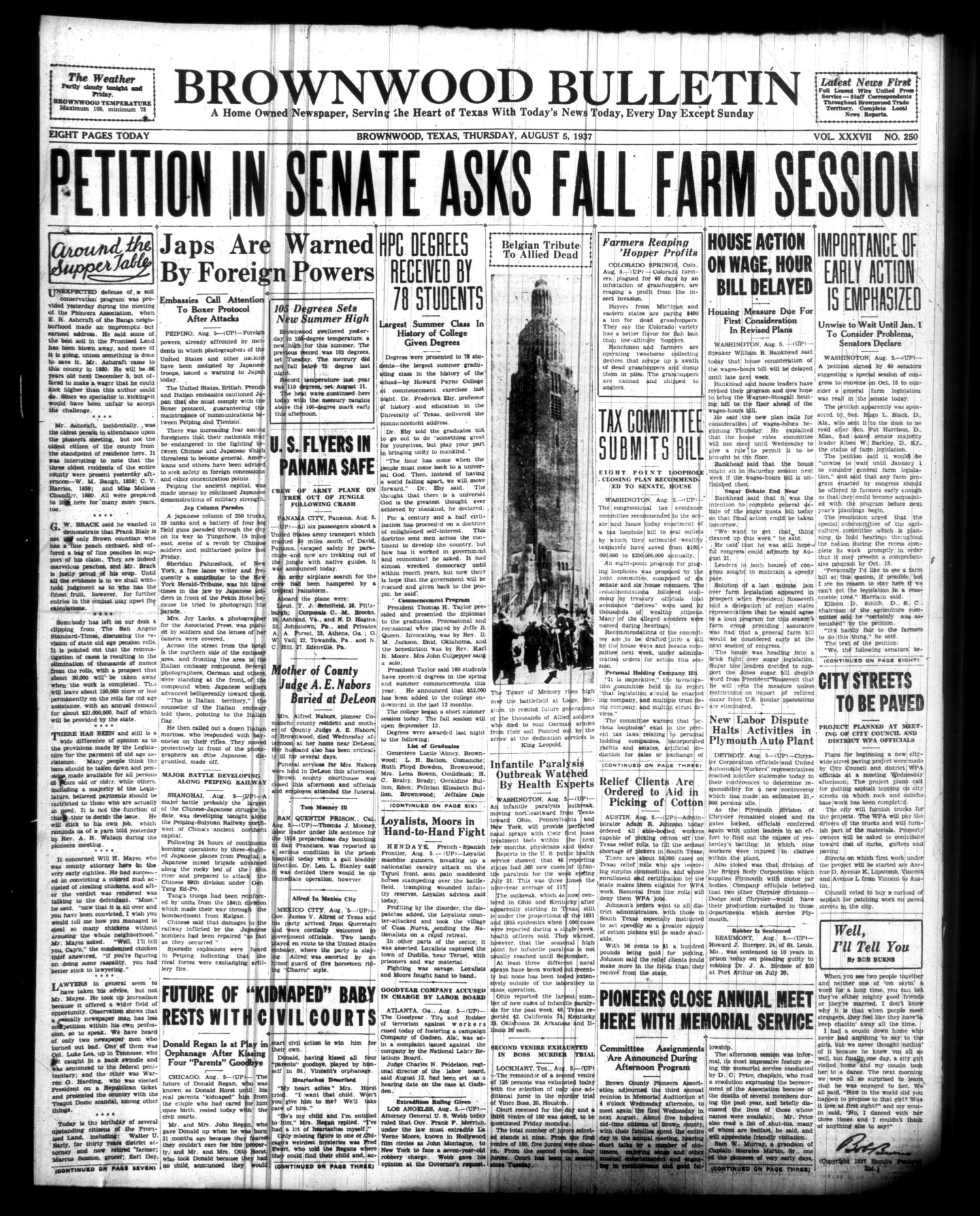 Brownwood Bulletin (Brownwood, Tex.), Vol. 37, No. 250, Ed. 1 Thursday