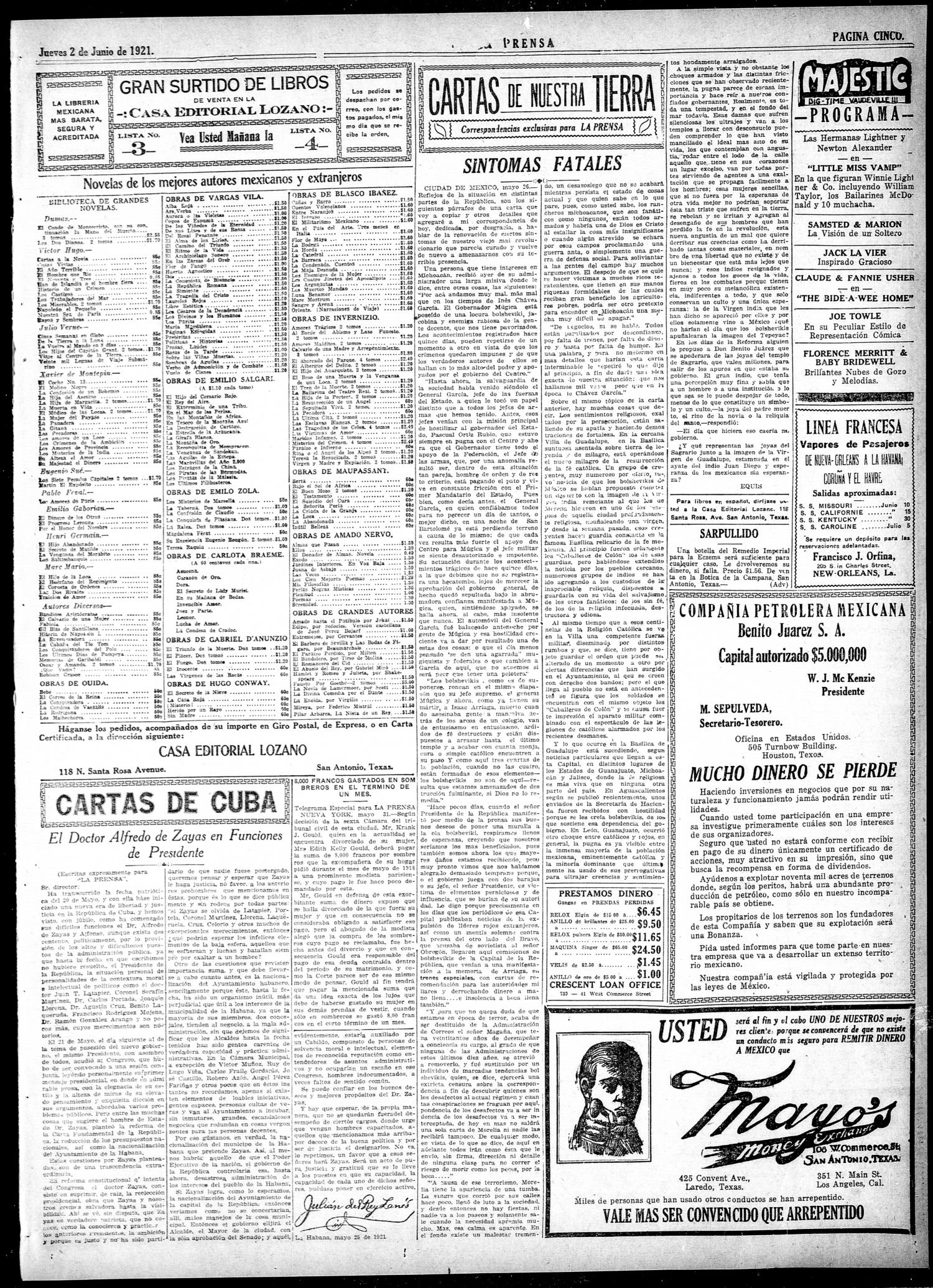 La Prensa (San Antonio, Tex.), Vol. 8, No. 2,246, Ed. 1 Thursday, June