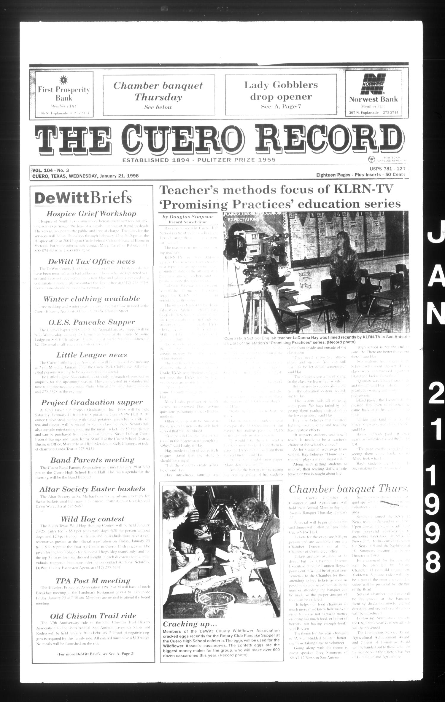 The Cuero Record (Cuero, Tex.), Vol. 104, No. 3, Ed. 1 Wednesday