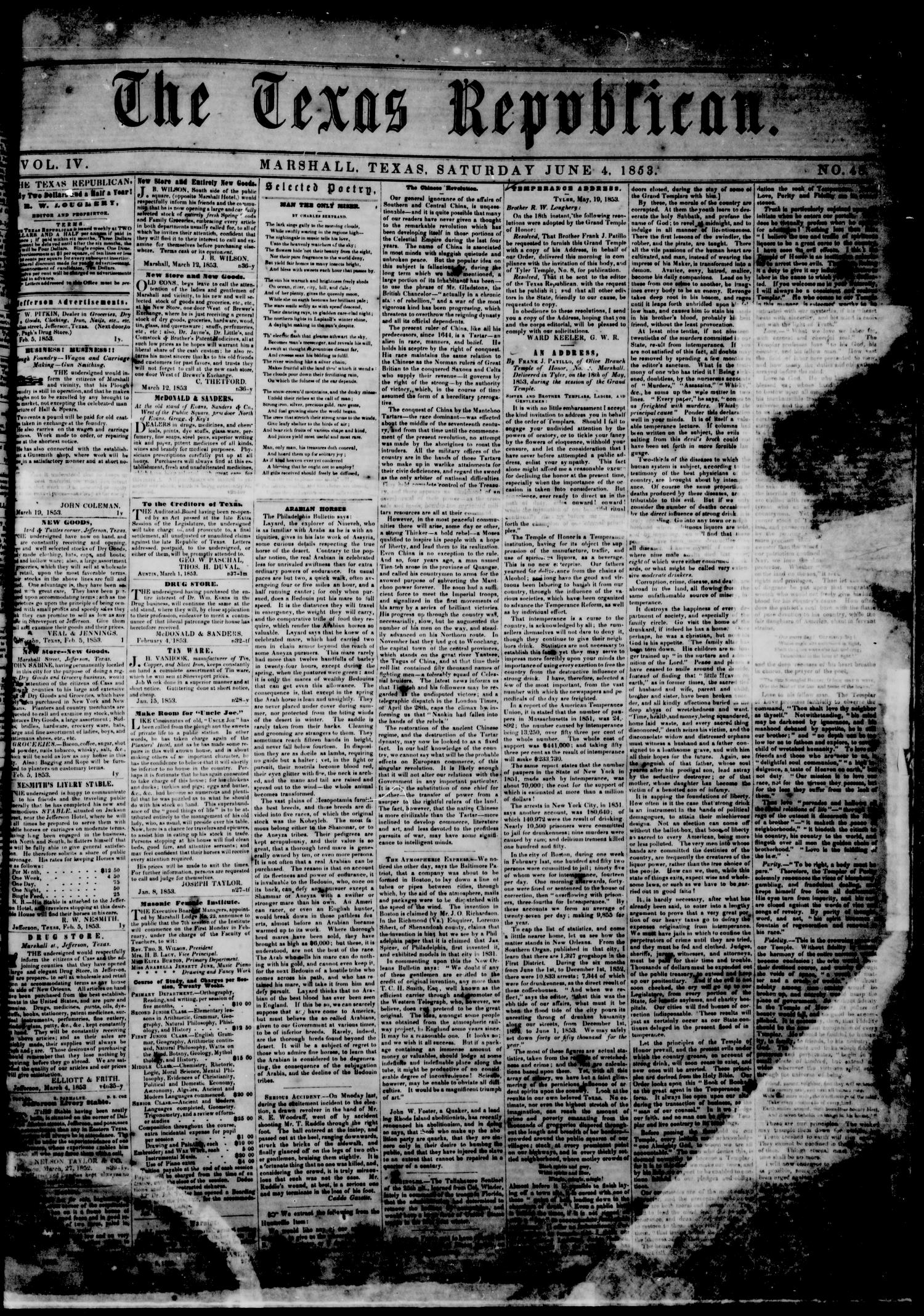 The Texas Republican. (Marshall, Tex.), Vol. 4, No. 48, Ed. 1 Saturday