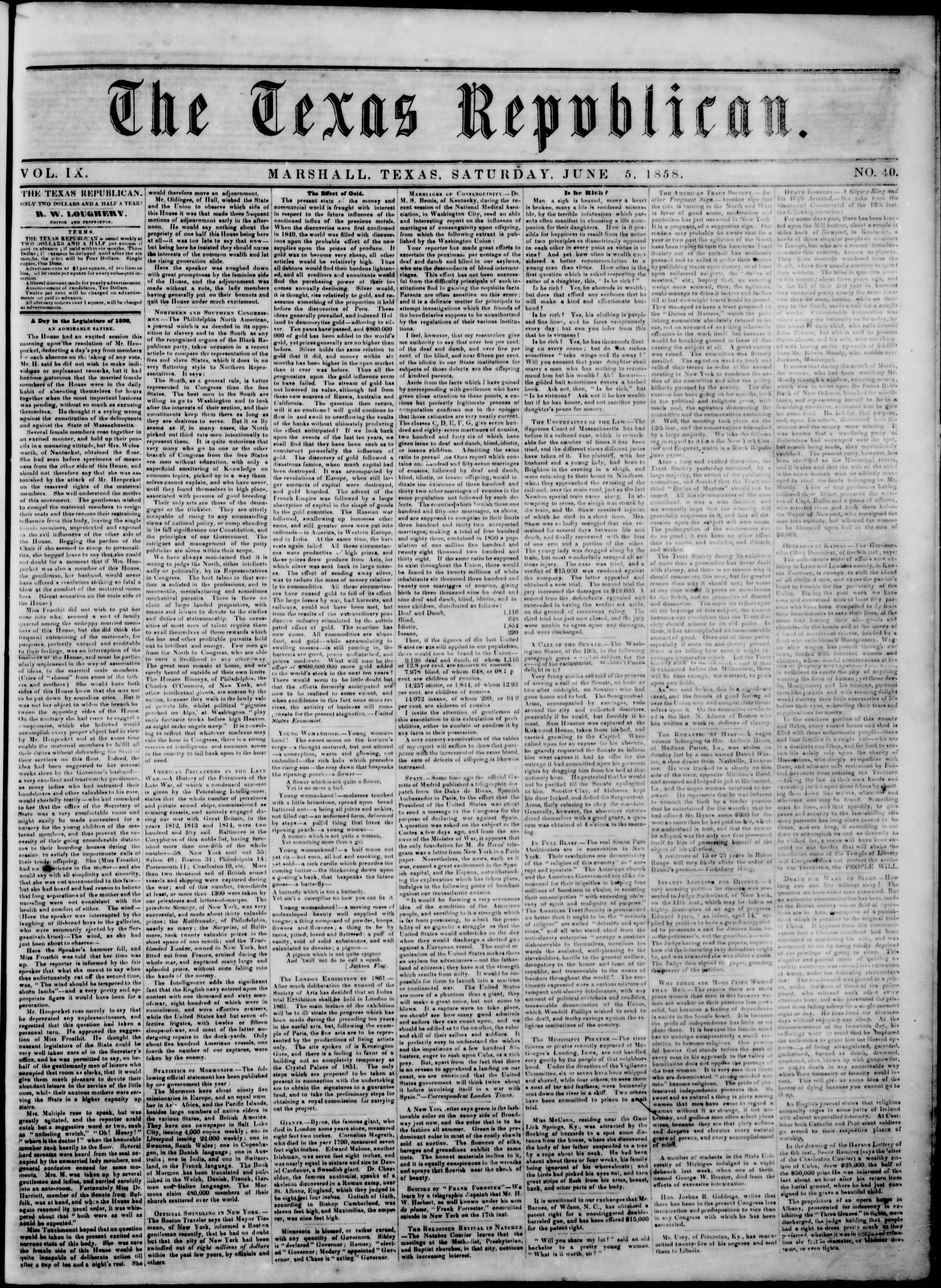 The Texas Republican. (Marshall, Tex.), Vol. 9, No. 40, Ed. 1 Saturday