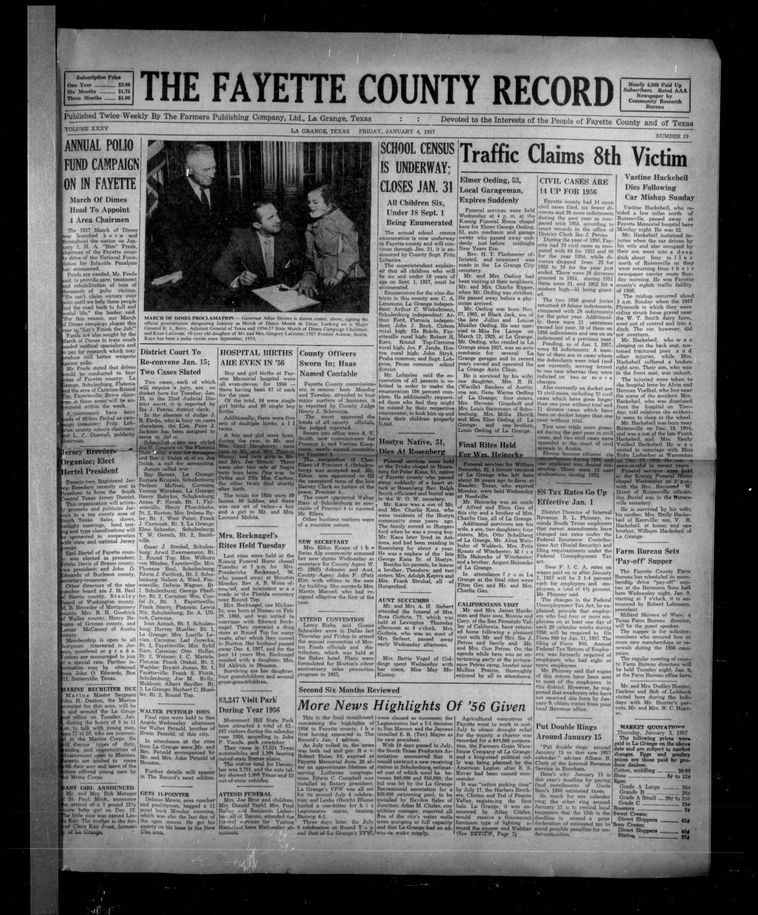The Fayette County Record (La Grange, Tex.), Vol. 35, No. 19, Ed. 1