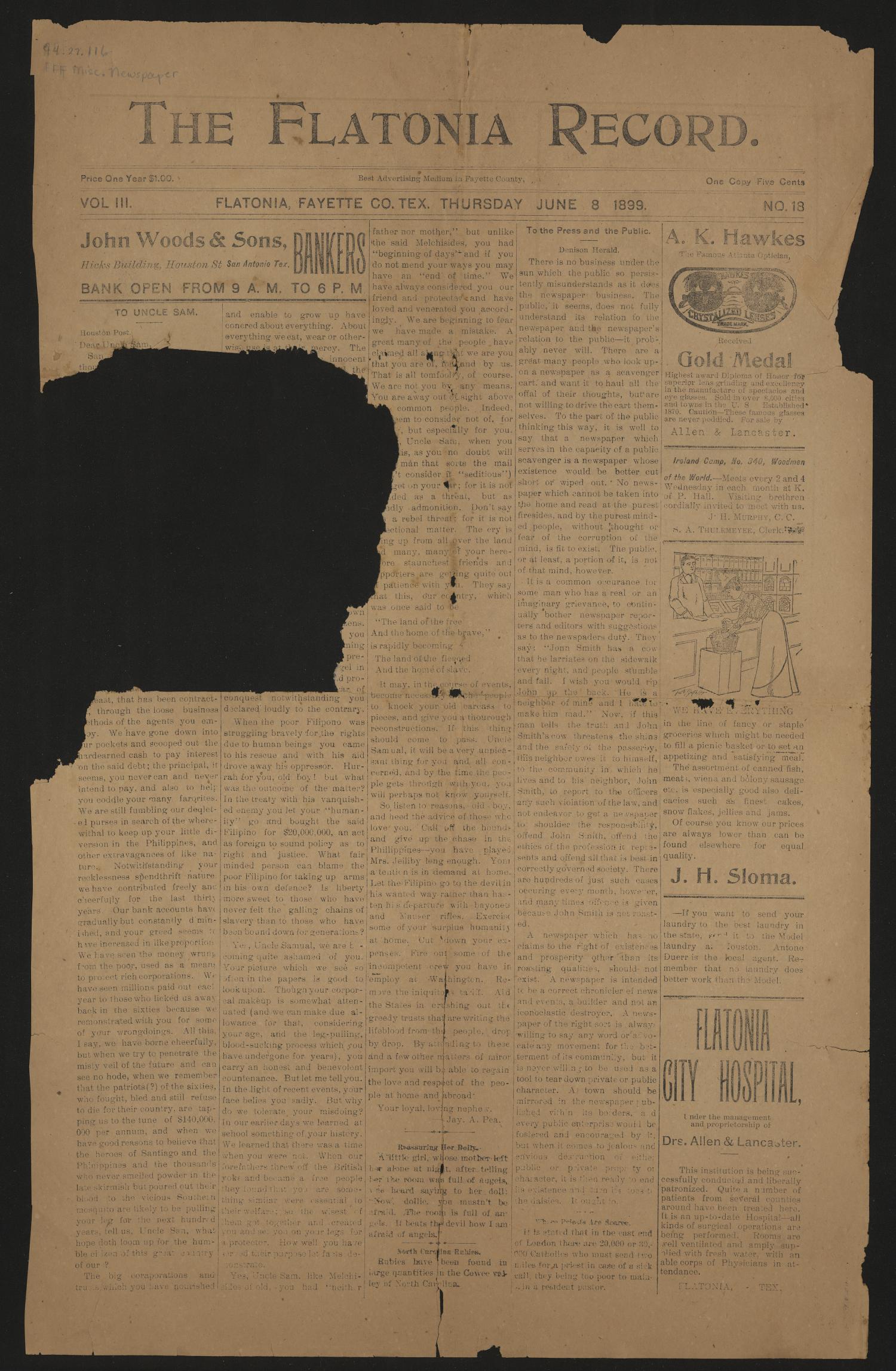 The Flatonia Record. (Flatonia, Tex.), Vol. 3, No. 18, Ed. 1 Thursday, June 8, 1899 The Portal