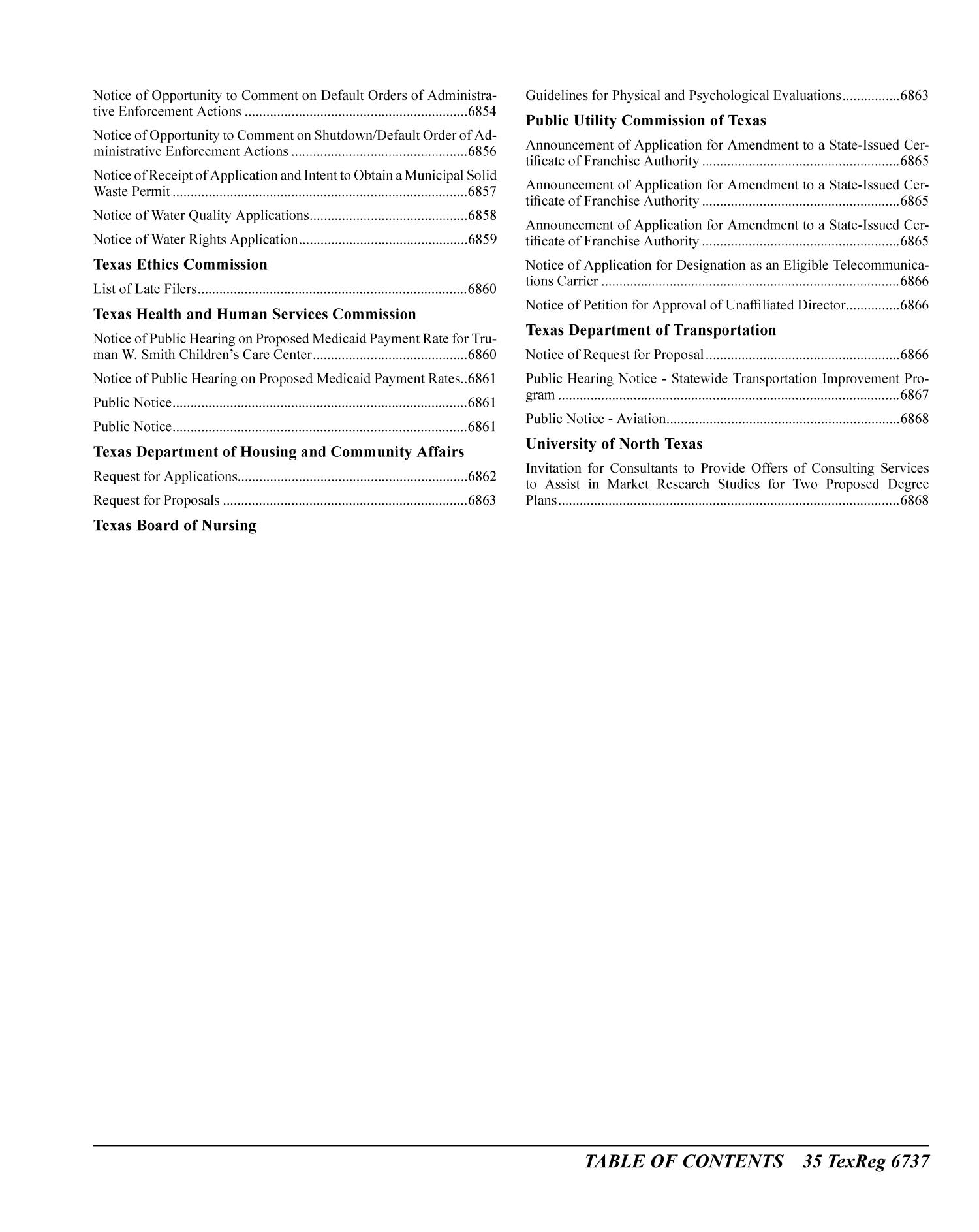 Texas Register, Volume 35, Number 32, Pages 6733-6868, August 6, 2010
